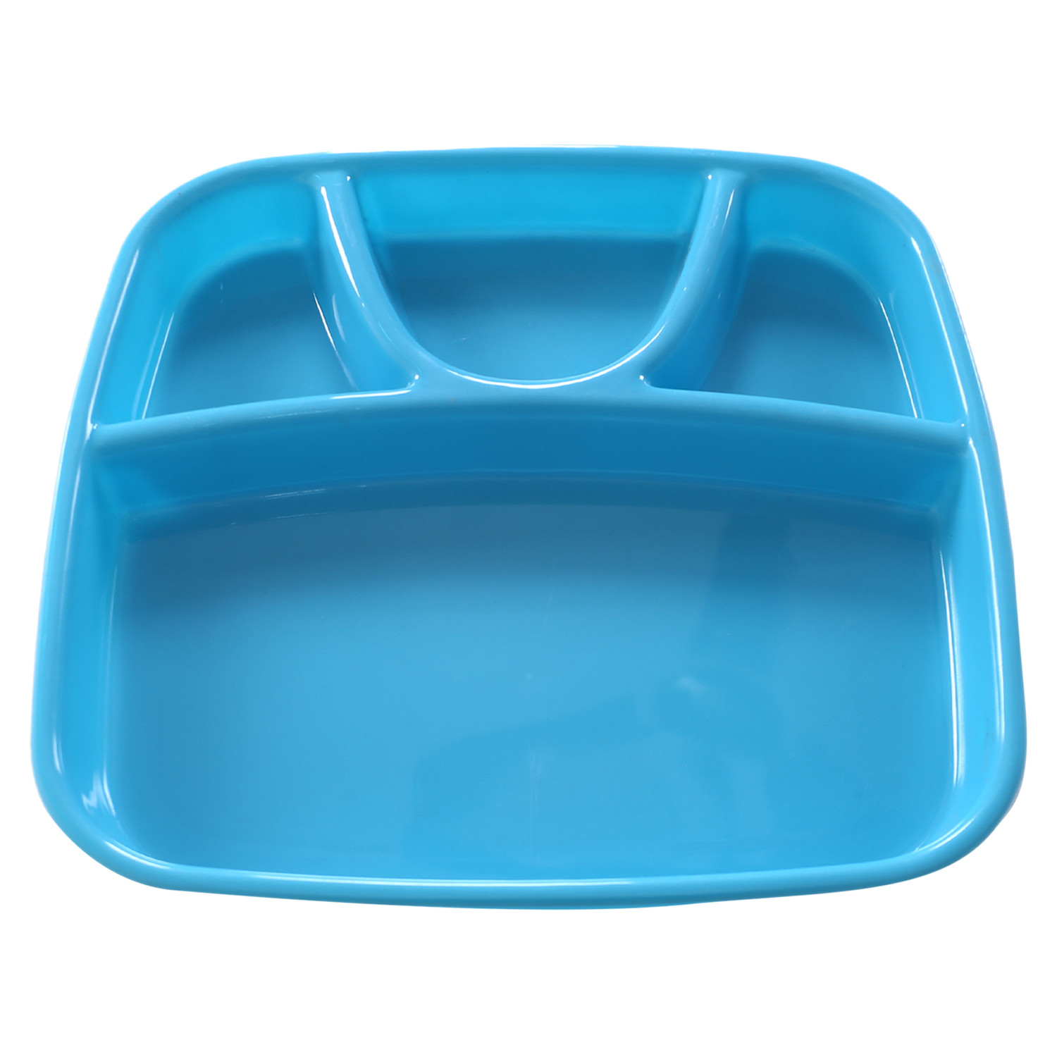 Kuber Industries Serving Plate|Plate Set For Dinner|Unbreakable Plastic Plates|Microwave Safe Plates|Food Organizer With 4 Partitions|(Sky Blue)