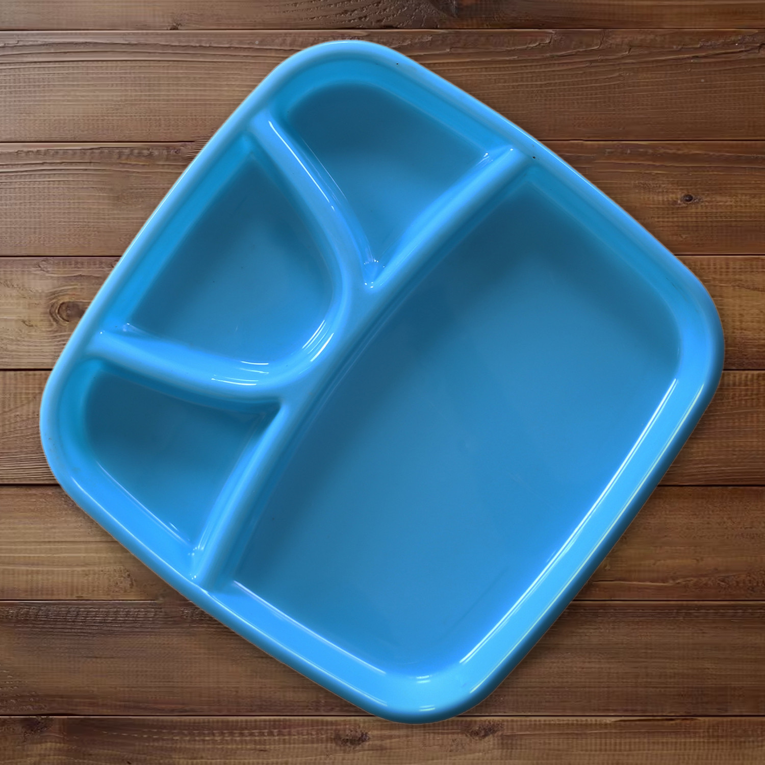 Kuber Industries Serving Plate|Plate Set For Dinner|Unbreakable Plastic Plates|Microwave Safe Plates|Food Organizer With 4 Partitions|(Sky Blue)