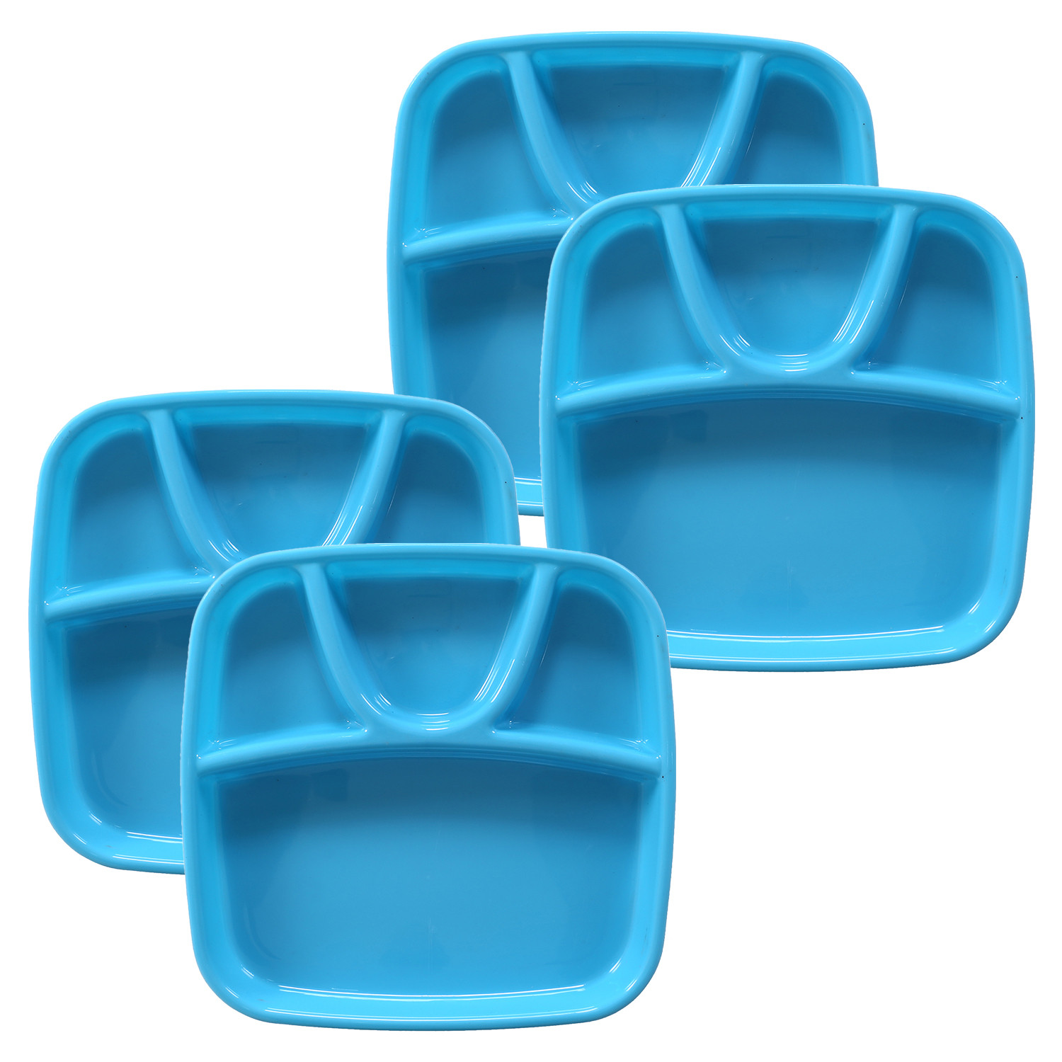 Kuber Industries Serving Plate|Plate Set For Dinner|Unbreakable Plastic Plates|Microwave Safe Plates|Food Organizer With 4 Partitions|(Sky Blue)