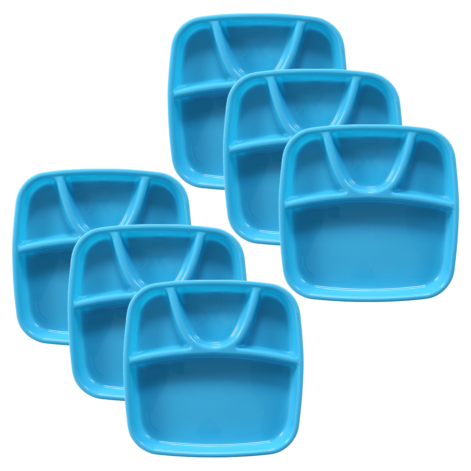 Kuber Industries Serving Plate|Plate Set For Dinner|Unbreakable Plastic Plates|Microwave Safe Plates|Food Organizer With 4 Partitions|(Sky Blue)