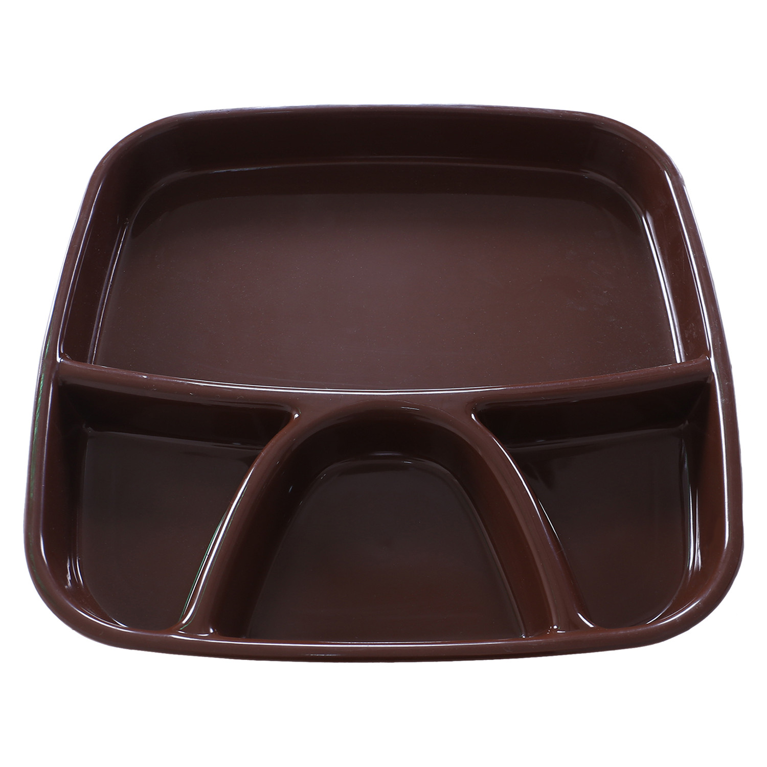 Kuber Industries Serving Plate|Plate Set For Dinner|Unbreakable Plastic Plates|Microwave Safe Plates|Food Organizer With 4 Partitions|(Sky Blue & Brown)