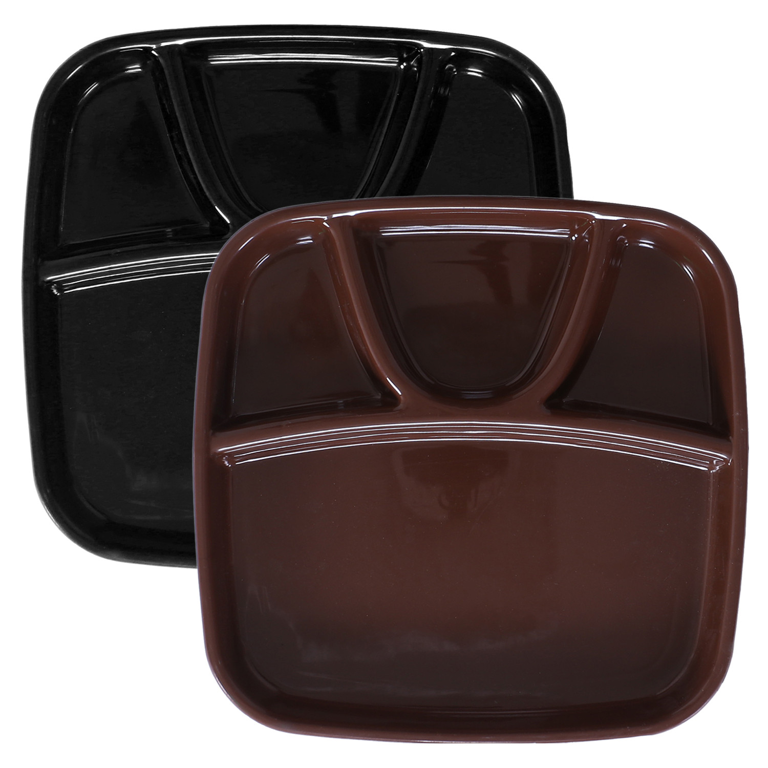 Kuber Industries Serving Plate|Plate Set For Dinner|Unbreakable Plastic Plates|Microwave Safe Plates|Food Organizer With 4 Partitions(Black & Brown)