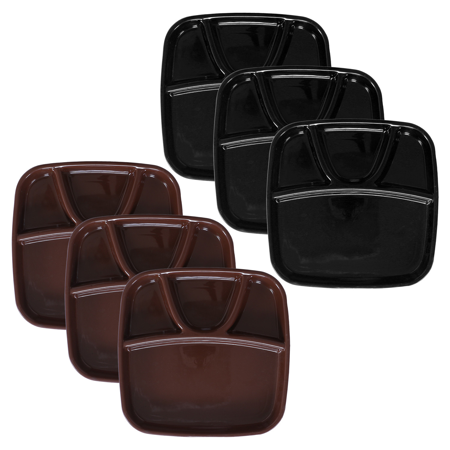 Kuber Industries Serving Plate|Plate Set For Dinner|Unbreakable Plastic Plates|Microwave Safe Plates|Food Organizer With 4 Partitions(Black & Brown)