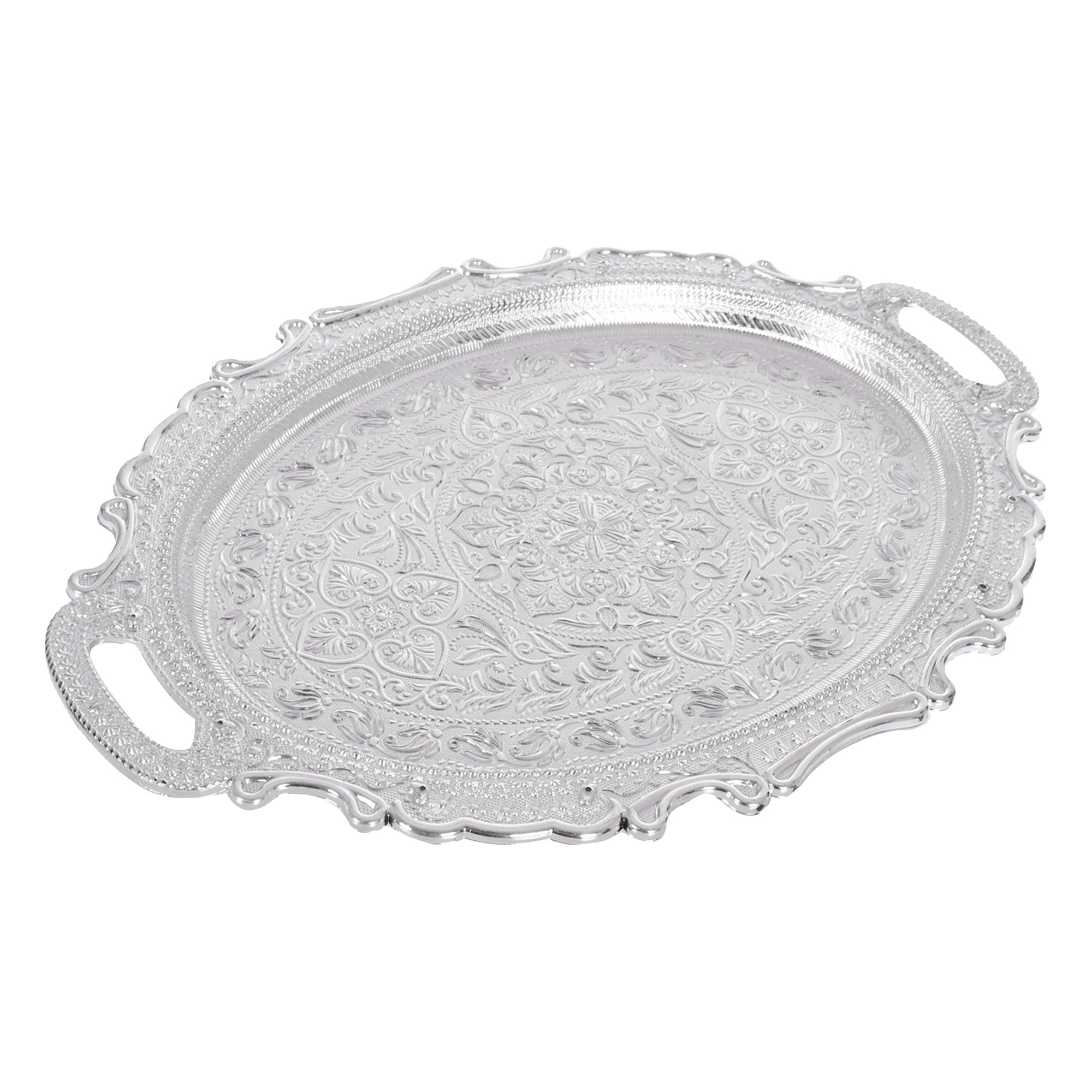 Kuber Industries Serving Tray | Serving Tray for Kitchen | Serving Tray for Guest | Serving Tray with Handles | Dining Table Tray | Serving Dish Tray | Serving Platter | Silver