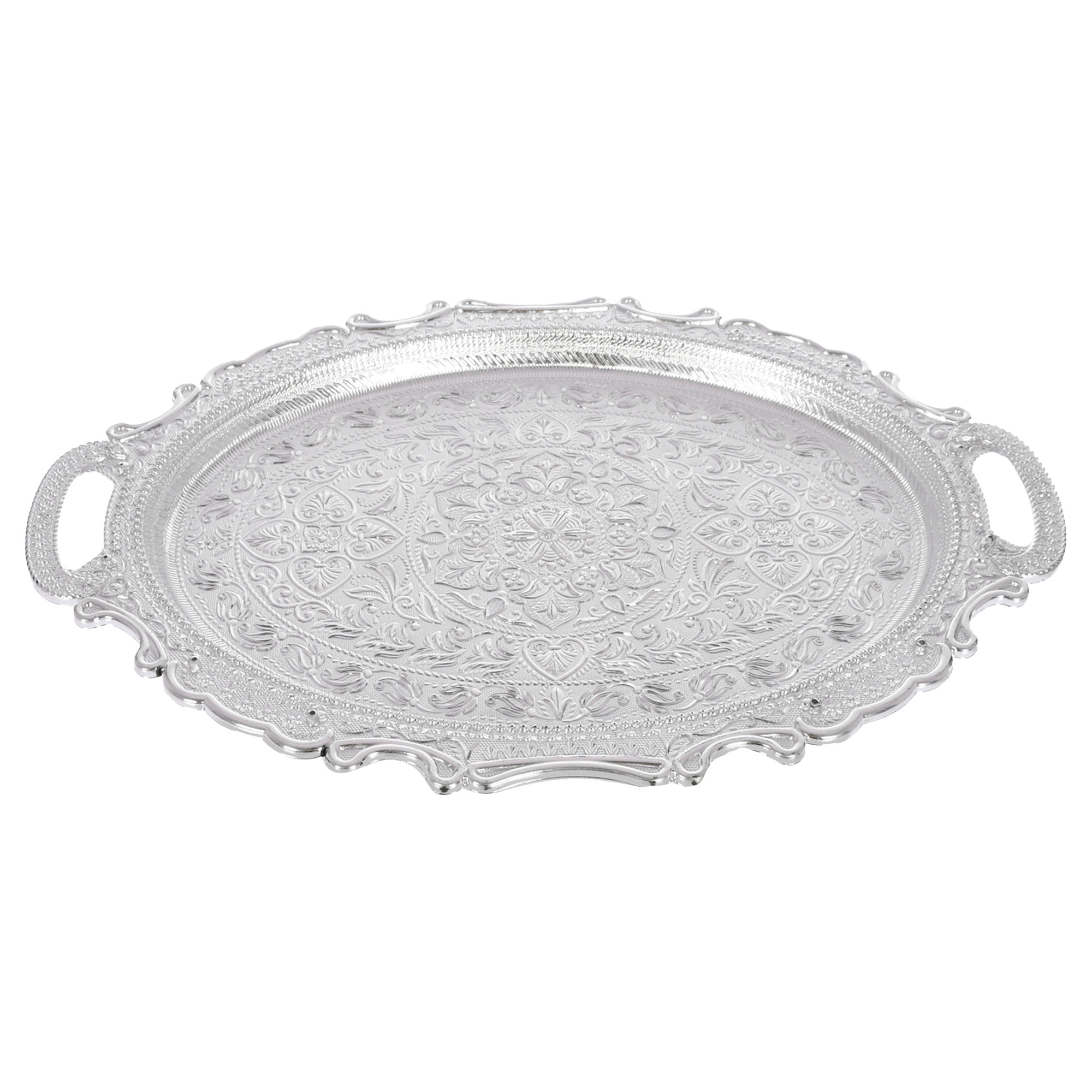 Kuber Industries Serving Tray | Serving Tray for Kitchen | Serving Tray for Guest | Serving Tray with Handles | Dining Table Tray | Serving Dish Tray | Serving Platter | Silver
