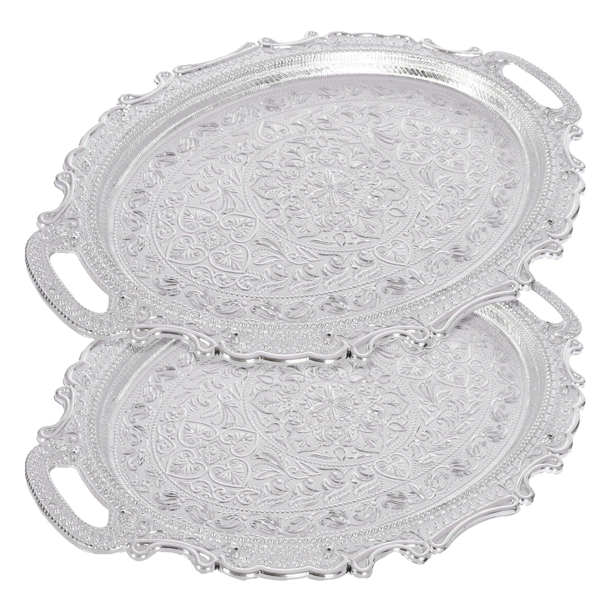 Kuber Industries Serving Tray | Serving Tray for Kitchen | Serving Tray for Guest | Serving Tray with Handles | Dining Table Tray | Serving Dish Tray | Serving Platter | Silver