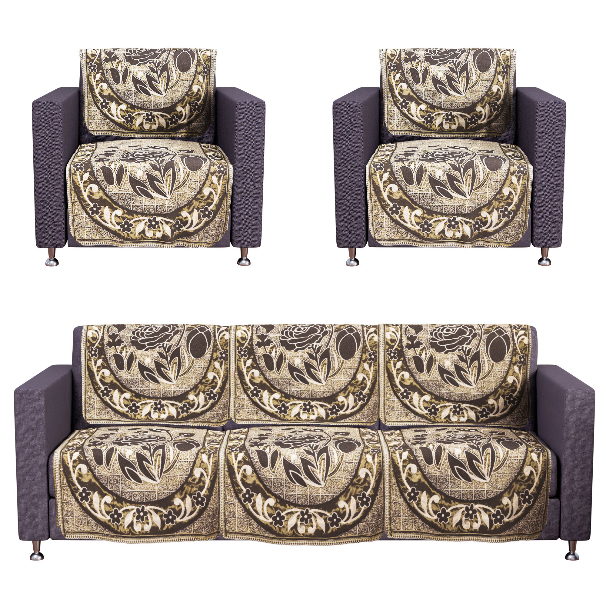 Kuber Industries Set of 10 5 seater sofa cover for Living Room  Durable  Stylish Sofa Slipcover Protector for Home Living Room  Office  Rose -Green  Brown