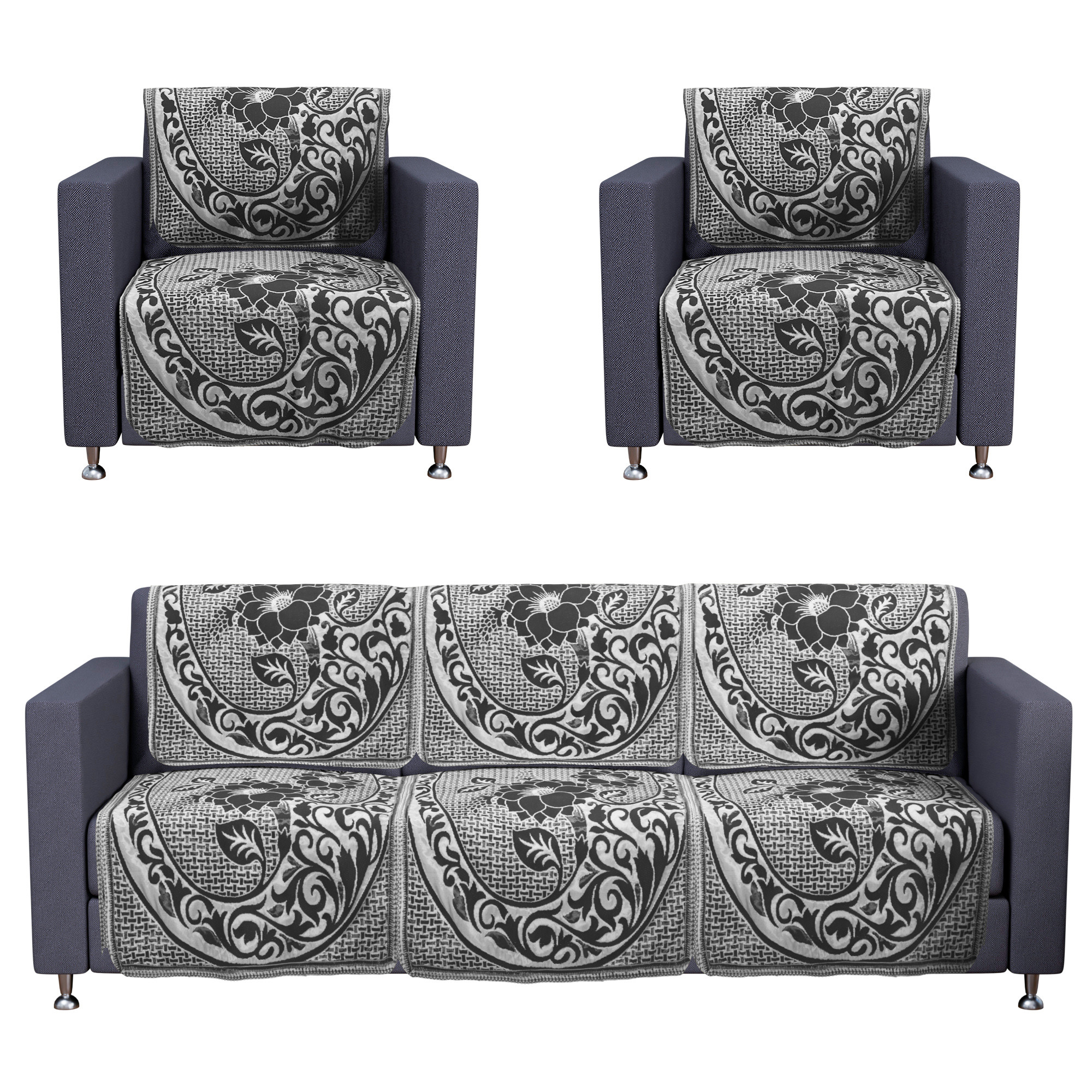 Kuber Industries Set of 10 5 seater sofa cover for Living Room  Durable  Stylish Sofa Slipcover Protector for Home Living Room  Office  Lotus Flower -Black