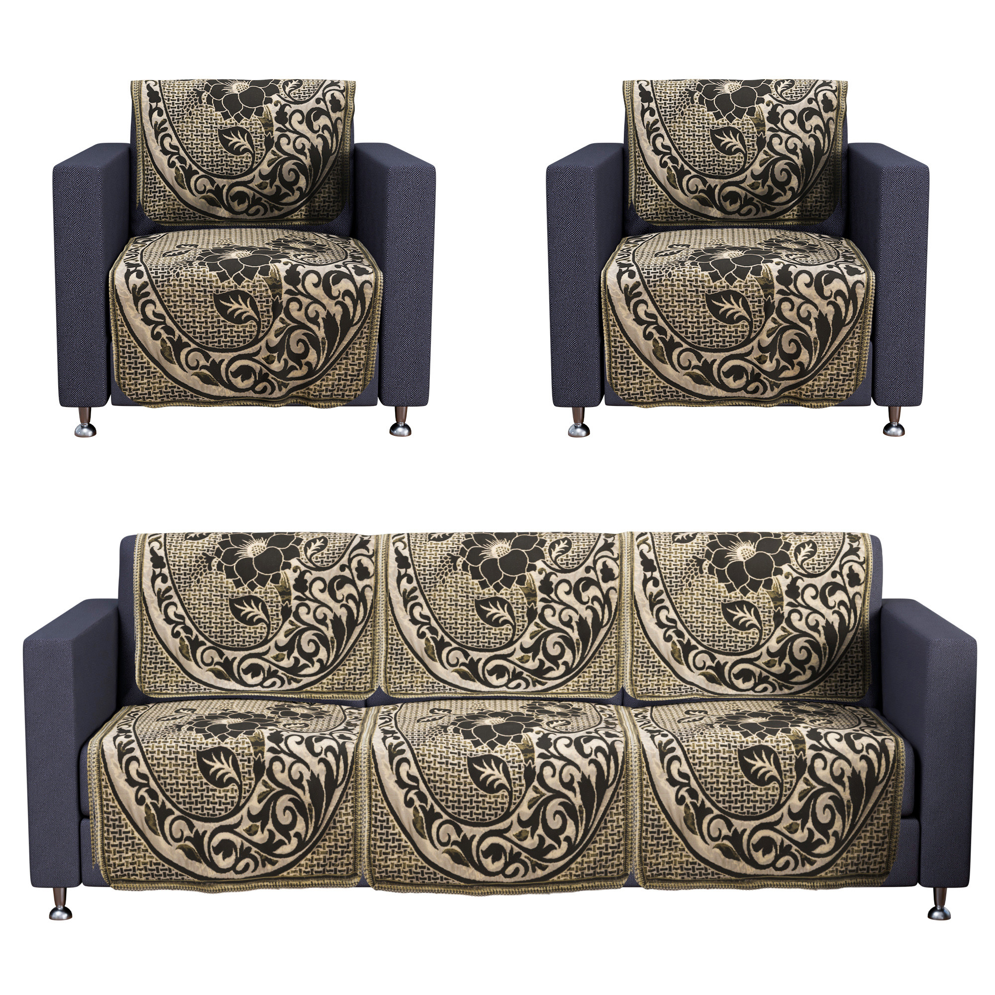 Kuber Industries Set of 10 5 seater sofa cover for Living Room  Durable  Stylish Sofa Slipcover Protector for Home Living Room  Office  Lotus Flower -Brown