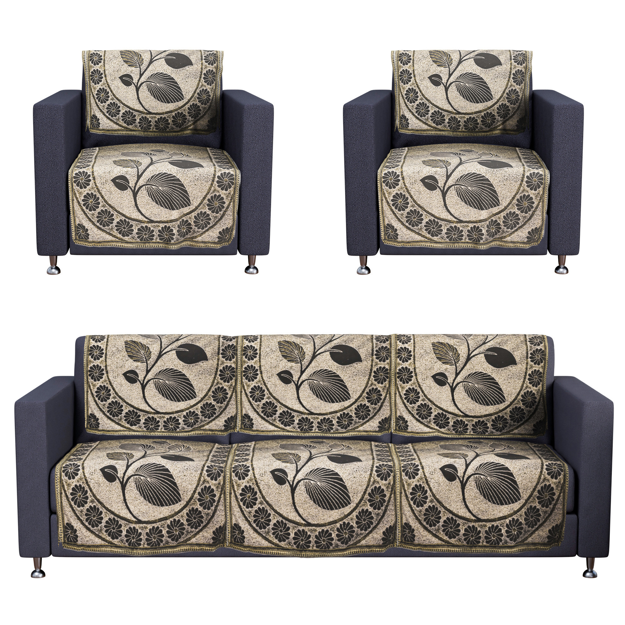 Kuber Industries Set of 10 5 seater sofa cover for Living Room  Durable  Stylish Sofa Slipcover Protector for Home Living Room  Office  Leaf Design -Brown