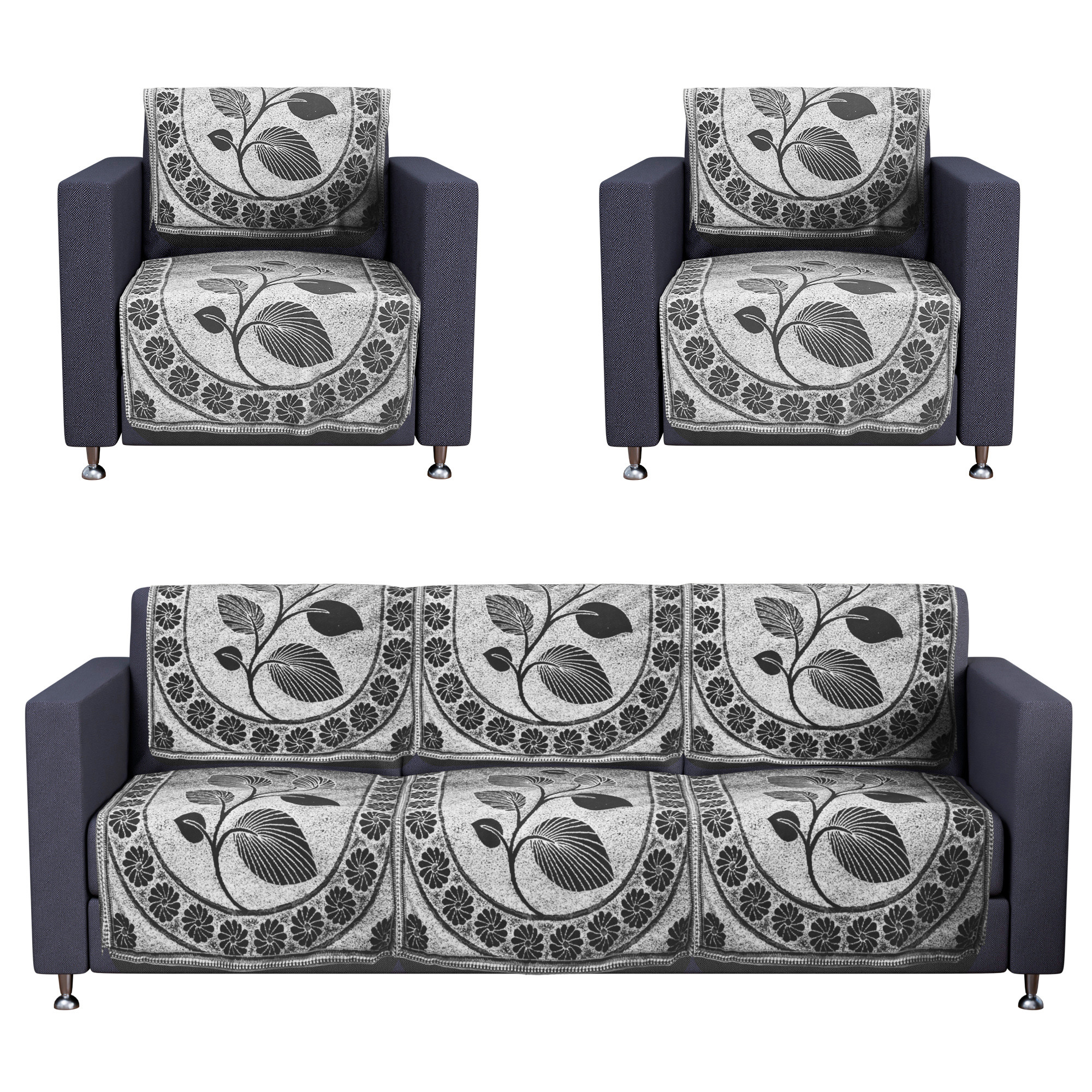 Kuber Industries Set of 10 5 seater sofa cover for Living Room  Durable  Stylish Sofa Slipcover Protector for Home Living Room  Office  Leaf Desgin -Black