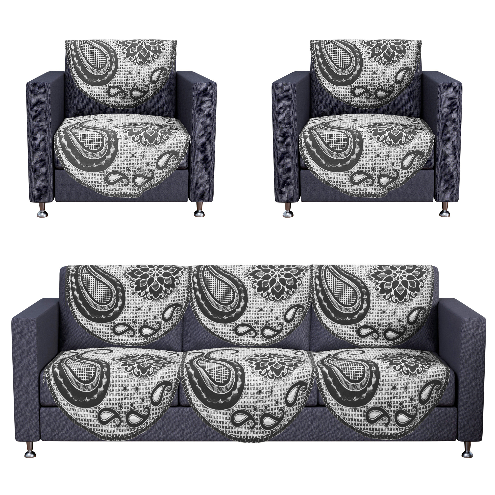 Kuber Industries Set of 10 5 seater sofa cover for Living Room  Durable  Stylish Sofa Slipcover Protector for Home Living Room  Office  Carry Flower -Black