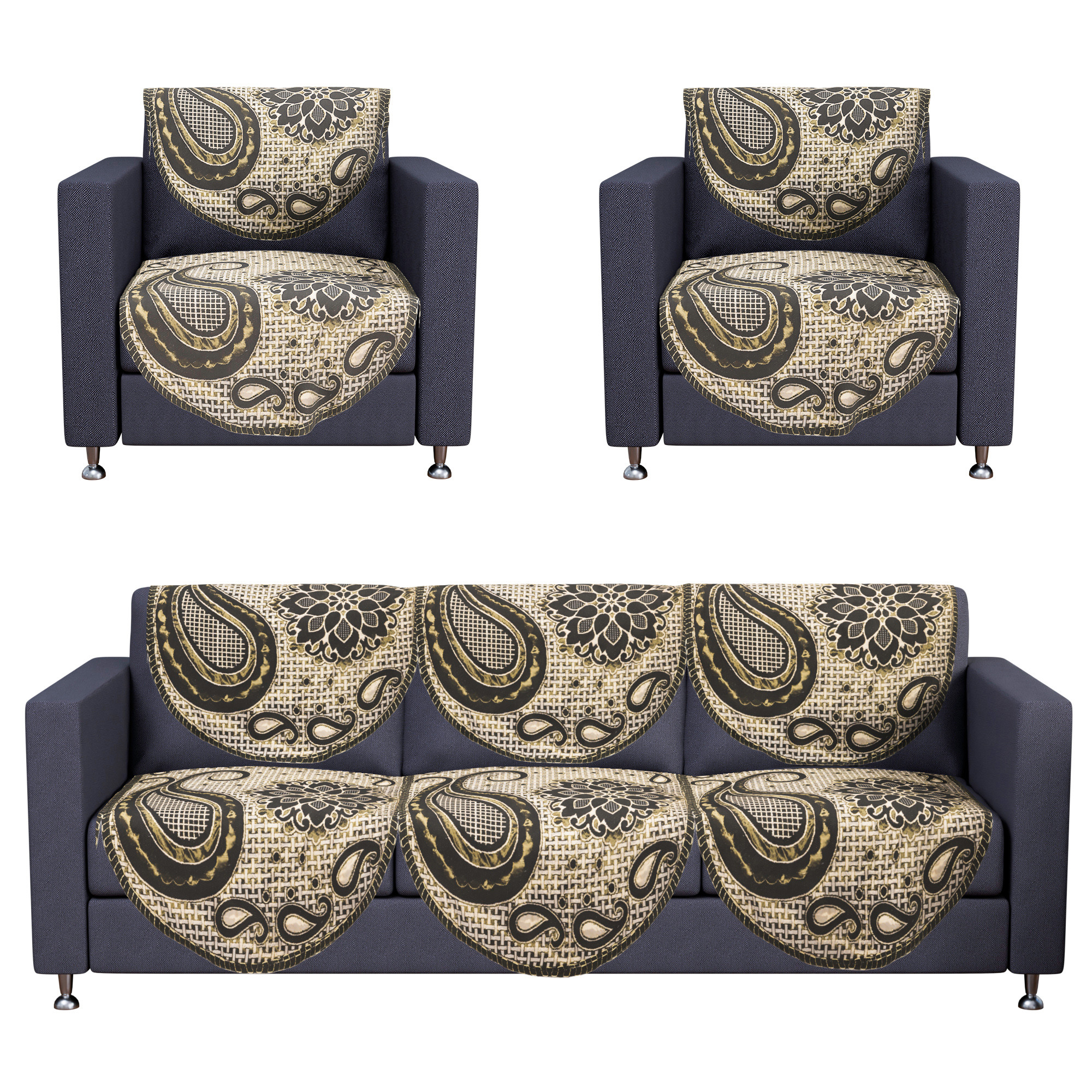 Kuber Industries Set of 10 5 seater sofa cover for Living Room  Durable  Stylish Sofa Slipcover Protector for Home Living Room  Office  Carry Flower -Brown