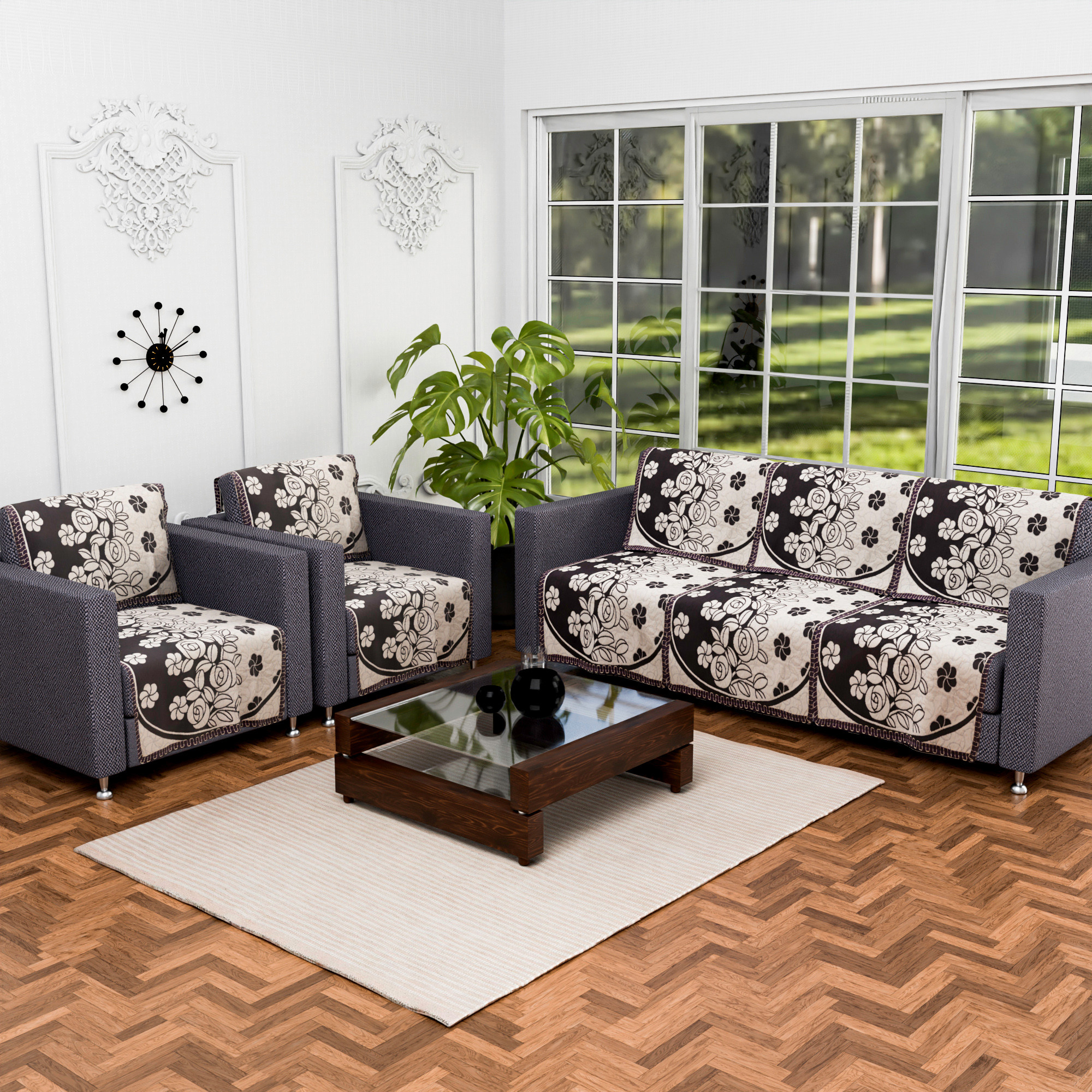 Kuber Industries Set of 10 Decorative Sofa Cover 5 Seater for Living Room  Durable Sofa Cover Protector for Home Living Room  Office  Gulab - Cream  Wine