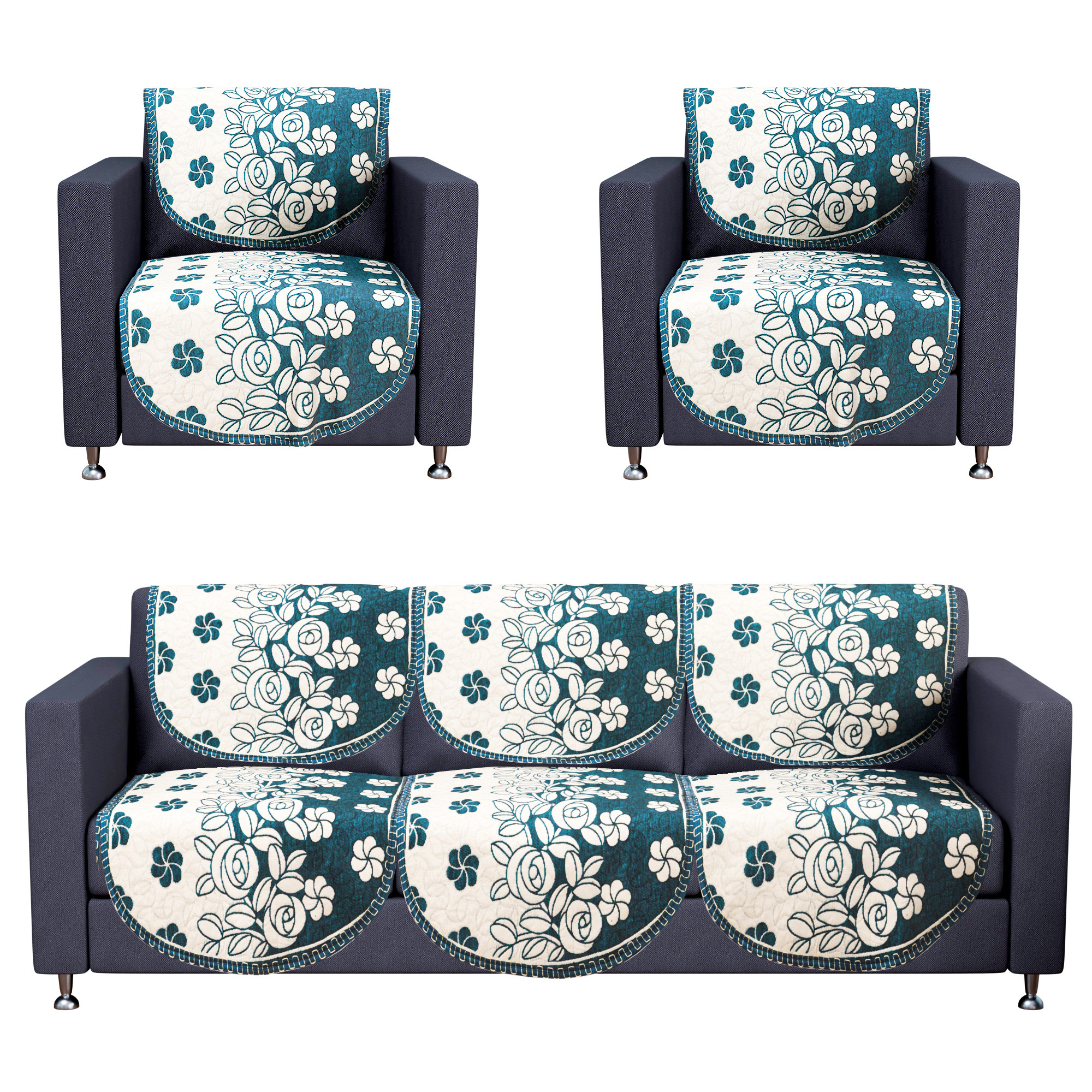 Kuber Industries Set of 10 Decorative Sofa Cover 5 Seater for Living Room  Durable Sofa Cover Protector for Home Living Room  Office  Gulab - Cream  Aqua Green