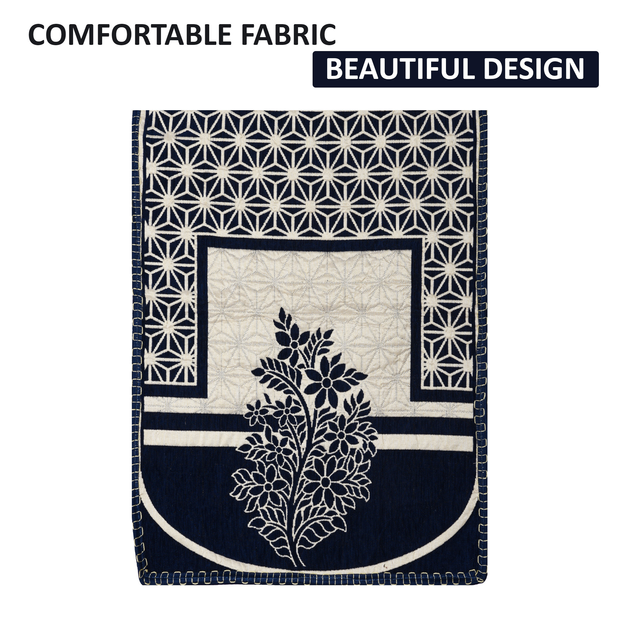 Kuber Industries Set of 10 Decorative Sofa Cover 5 Seater for Living Room  Durable Sofa Cover Protector for Home Living Room  Office  Flower - Cream  Dark Blue