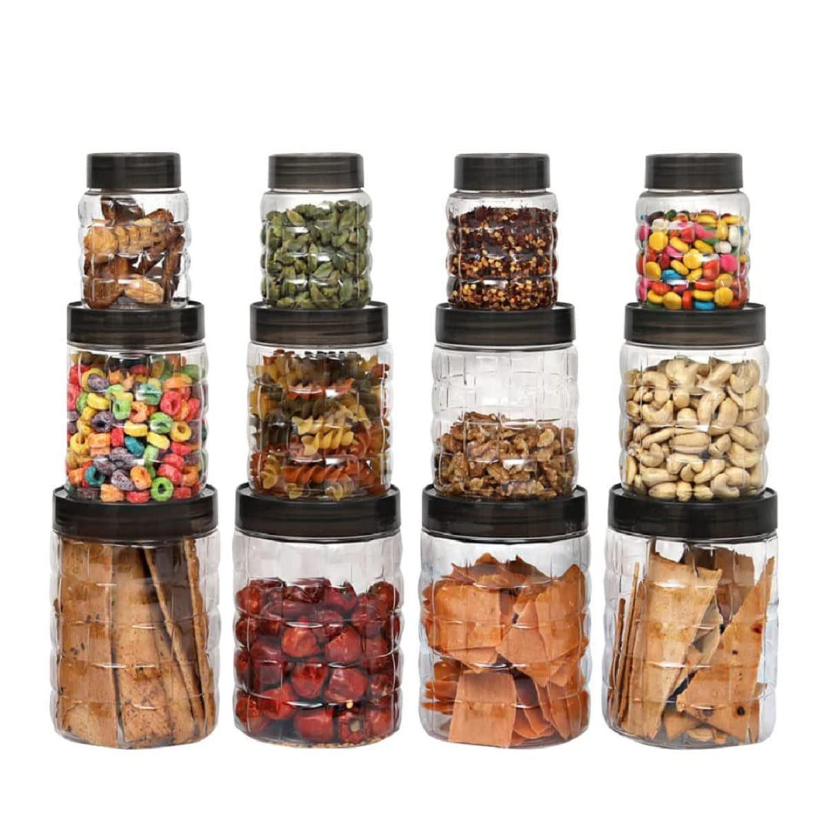 Kuber Industries Set of 12 Plastic Container Set | 1000ml, 500ml, 200ml I PET, Food Grade Plastic, 100% BPA Free | Airtight Container Set for Kitchen Storage |Small to Large, Transparent