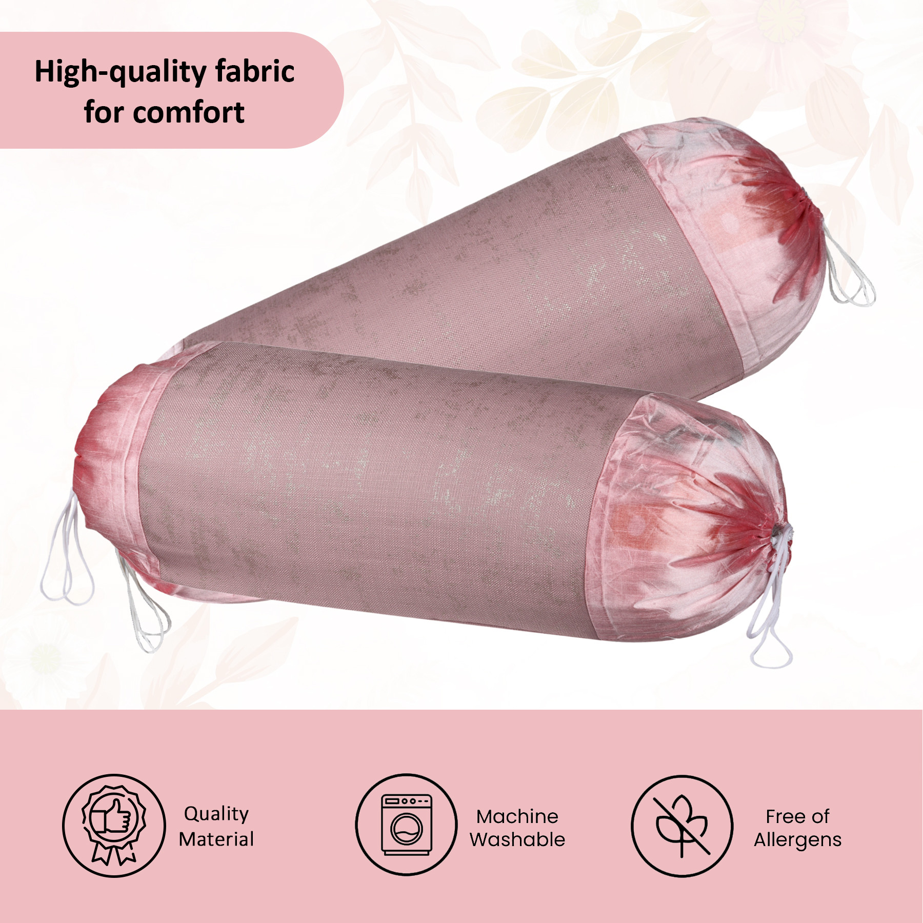 Kuber Industries Set of 2 16x30 Inches Aesthetic BolsterSide Pillow Cover  Washable Cylindrical Takiya  Round Pillow Cover for Home Decoration  Golden Swiss Print - Pink