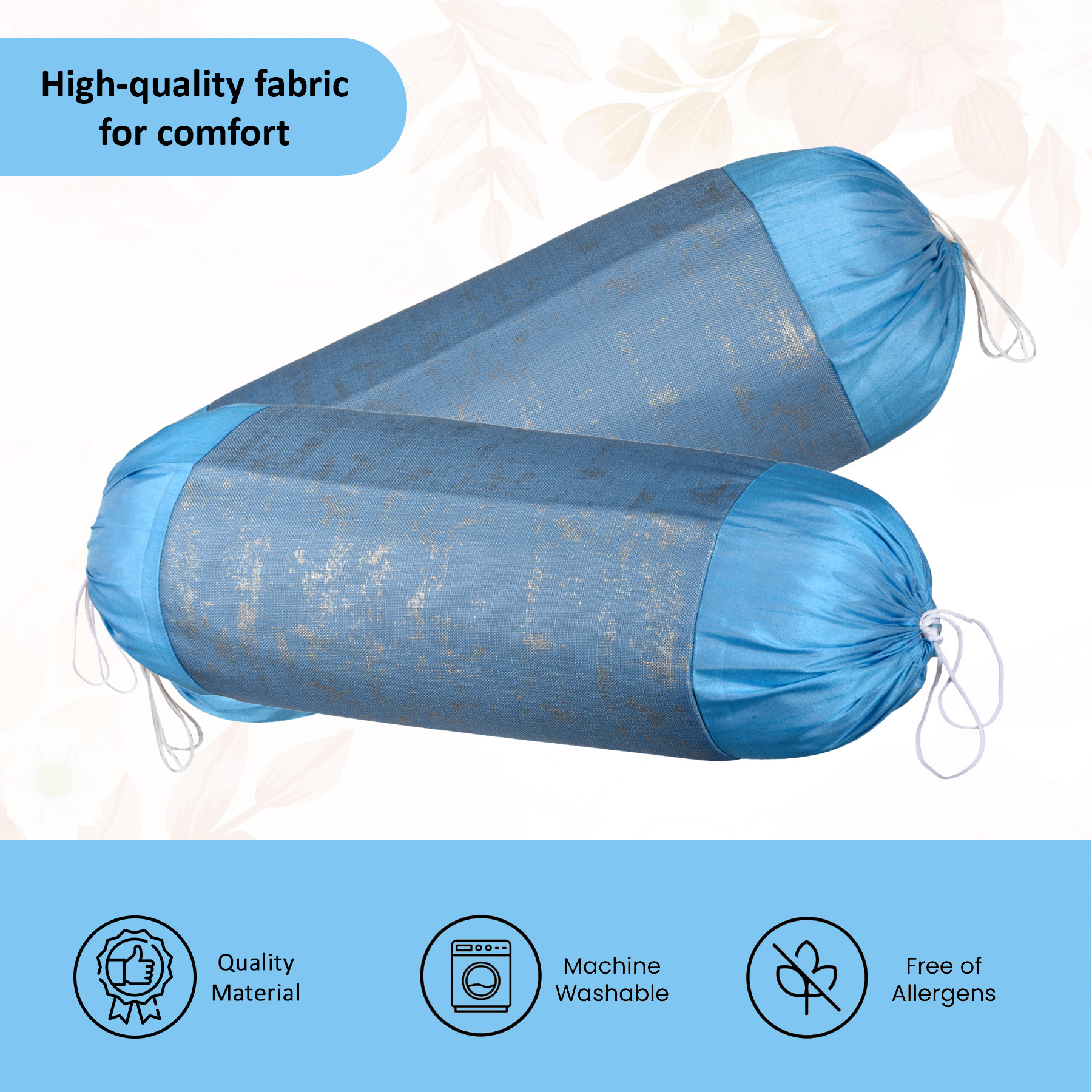 Kuber Industries Set of 2 16x30 Inches Aesthetic BolsterSide Pillow Cover  Washable Cylindrical Takiya  Round Pillow Cover for Home Decoration  Golden Swiss Print - Firozi