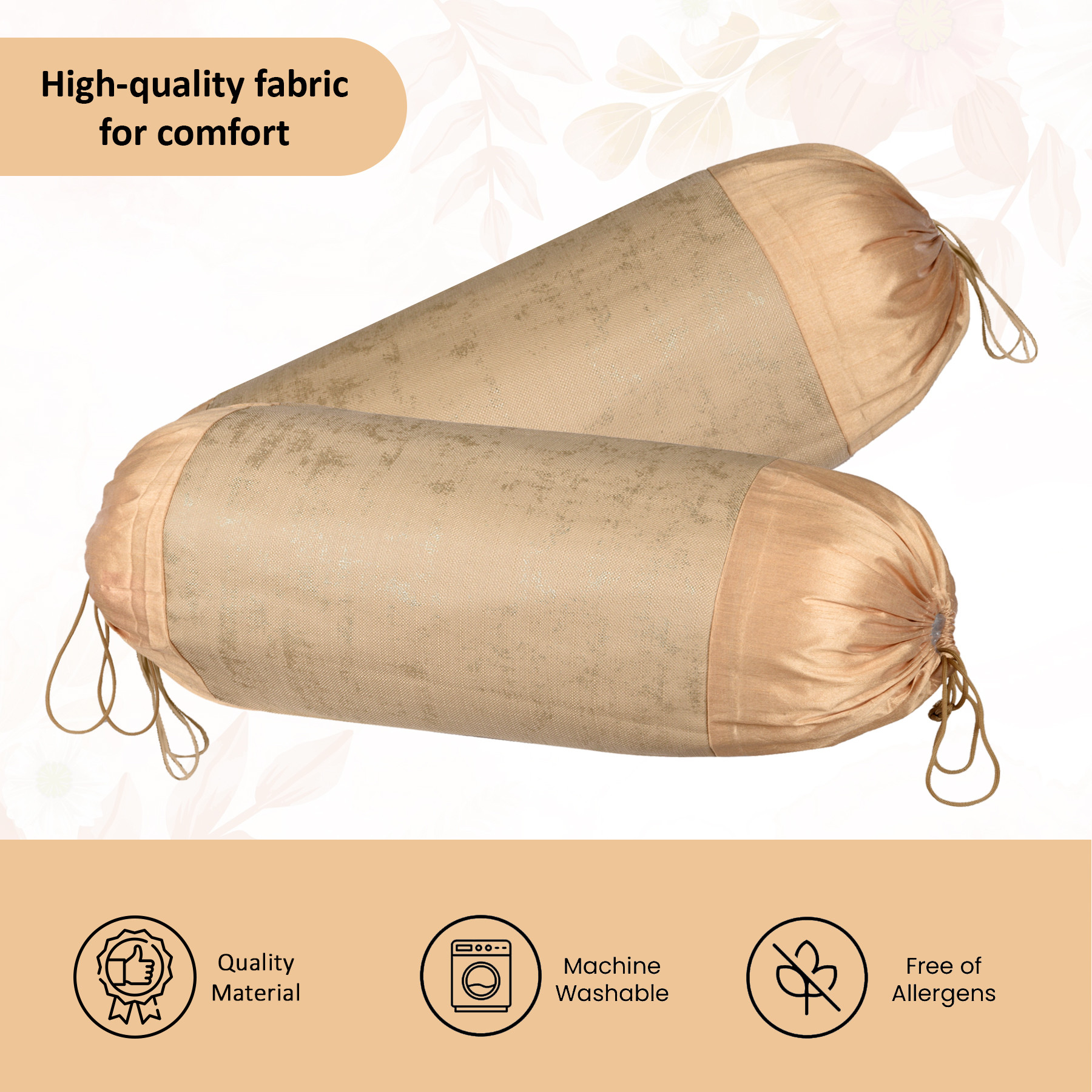 Kuber Industries Set of 2 16x30 Inches Aesthetic BolsterSide Pillow Cover  Washable Cylindrical Takiya  Round Pillow Cover for Home Decoration  Golden Swiss Print - Beige