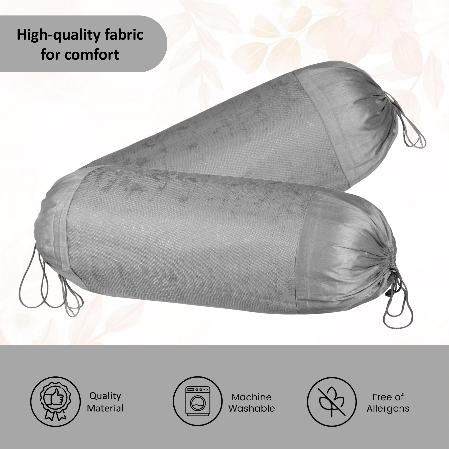 Kuber Industries Set of 2 16x30 Inches Aesthetic BolsterSide Pillow Cover  Washable Cylindrical Takiya  Round Pillow Cover for Home Decoration  Golden Swiss Print - Grey