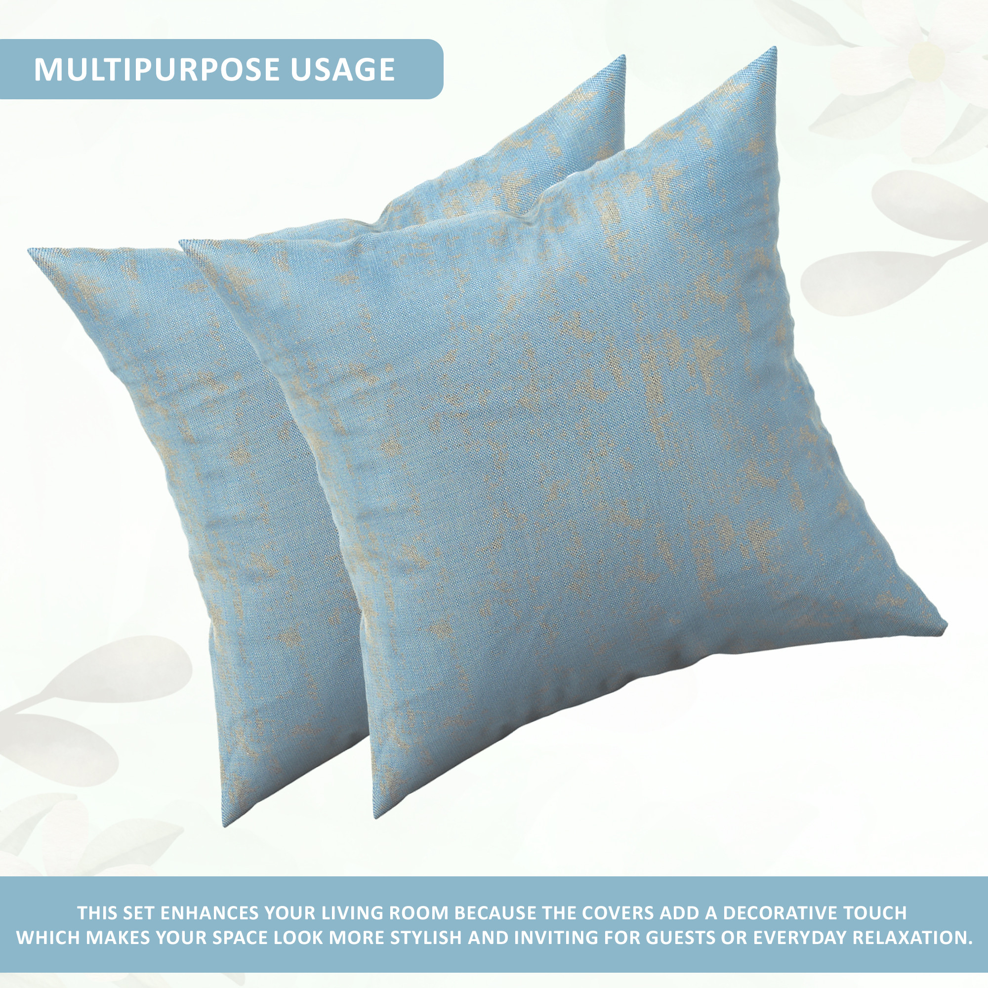 Kuber Industries Set of 2 24x24 Inches Washable  Removable Sofa Pillow Cover in Living Room  Aesthetic Sofa Cushion Covers for Bedroom  Home Decor  Golden Swiss Print - Firozi