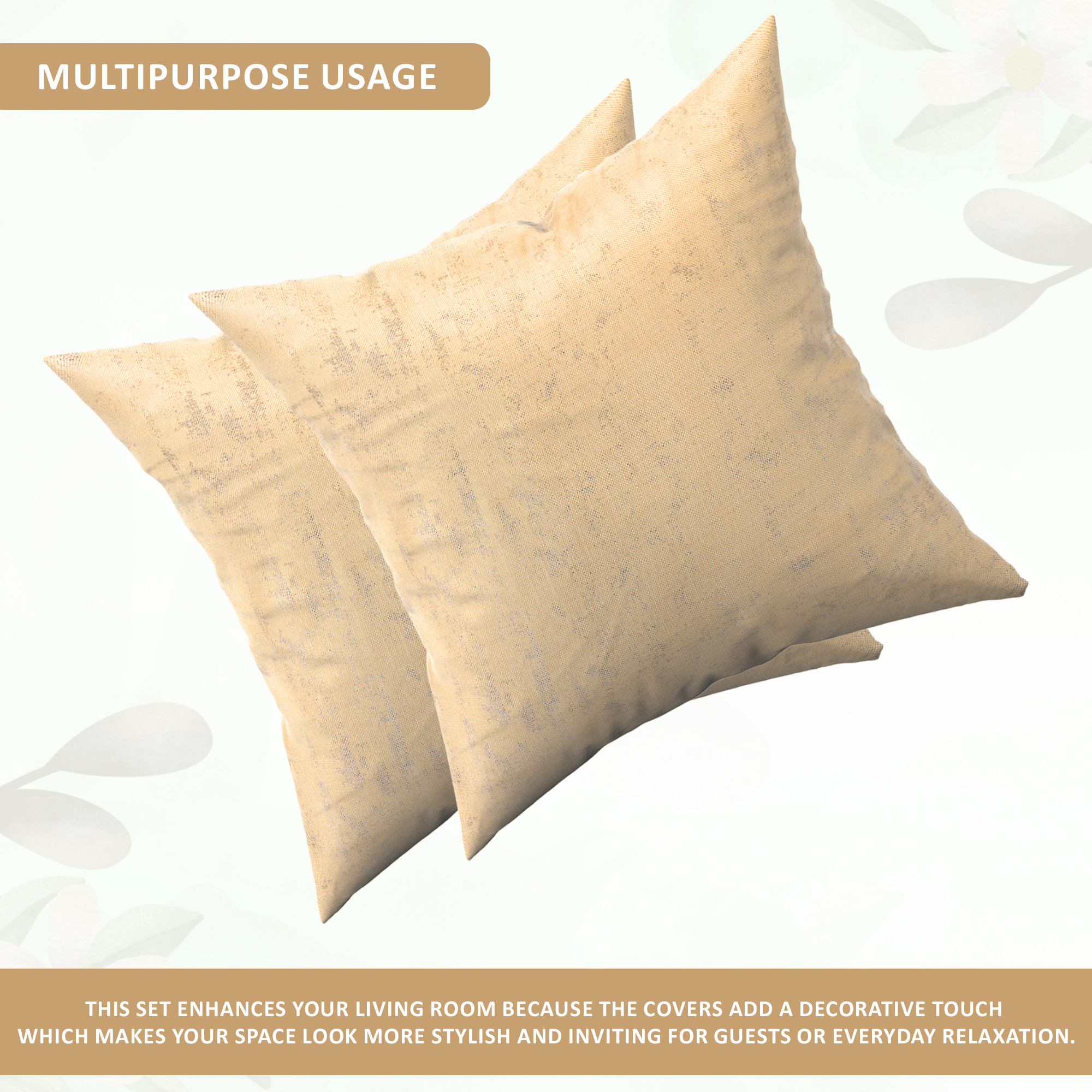 Kuber Industries Set of 2 24x24 Inches Washable  Removable Sofa Pillow Cover in Living Room  Aesthetic Sofa Cushion Covers for Bedroom  Home Decor  Golden Swiss Print - Beige