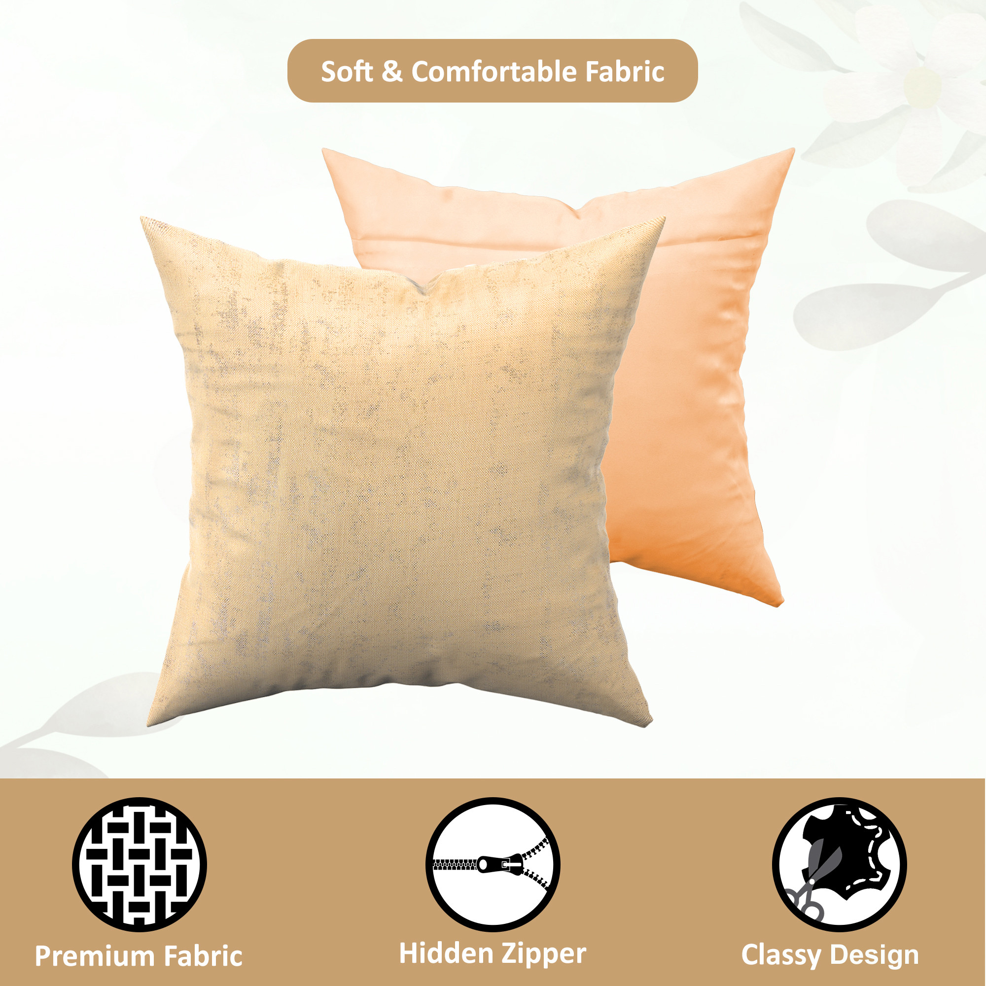 Kuber Industries Set of 2 24x24 Inches Washable  Removable Sofa Pillow Cover in Living Room  Aesthetic Sofa Cushion Covers for Bedroom  Home Decor  Golden Swiss Print - Beige