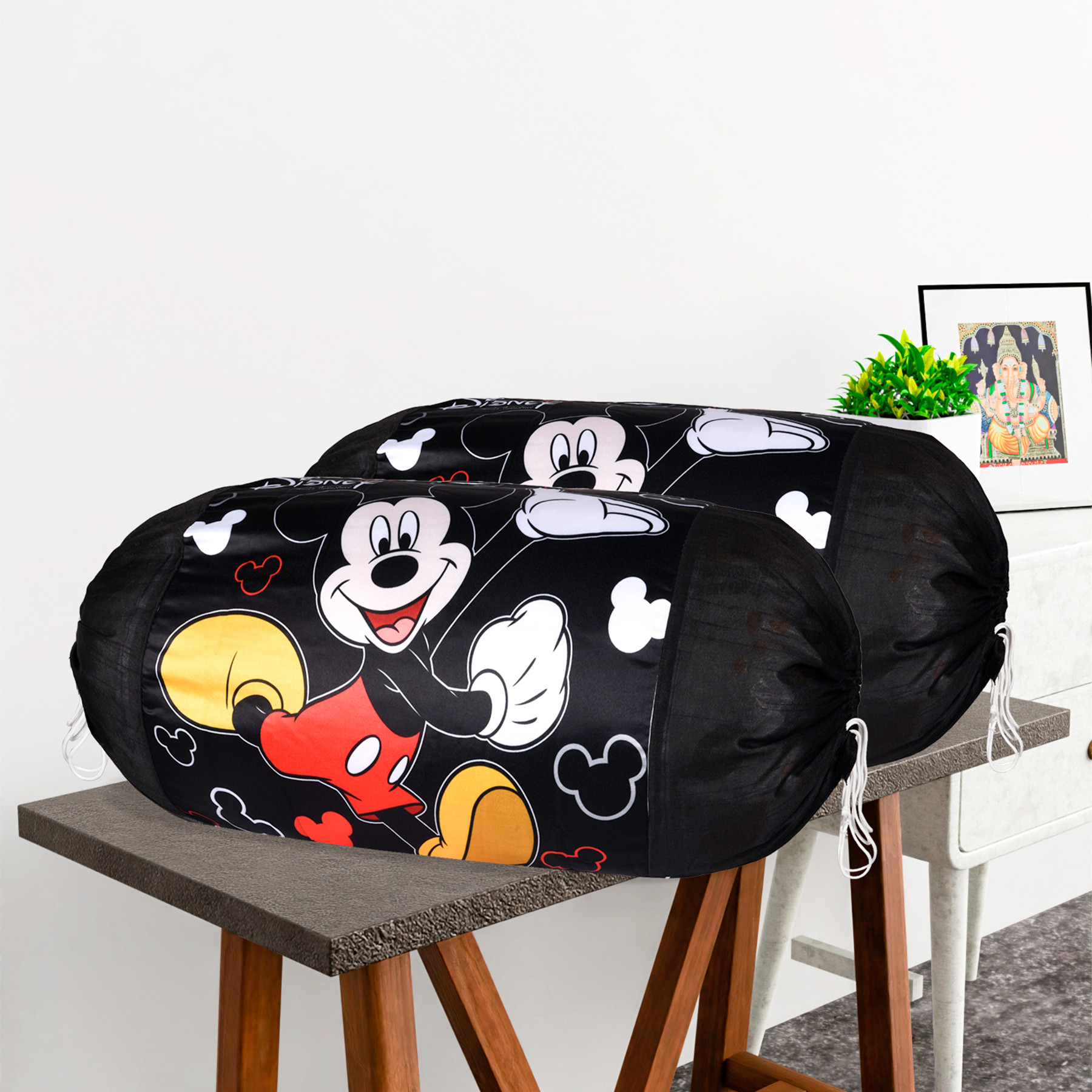 Kuber Industries Set of 2 BolsterSide Pillow Cover  16x32 Cylindrical MaslandMasand Long Pillow Cover For Diwan Pillows  Disney- Black