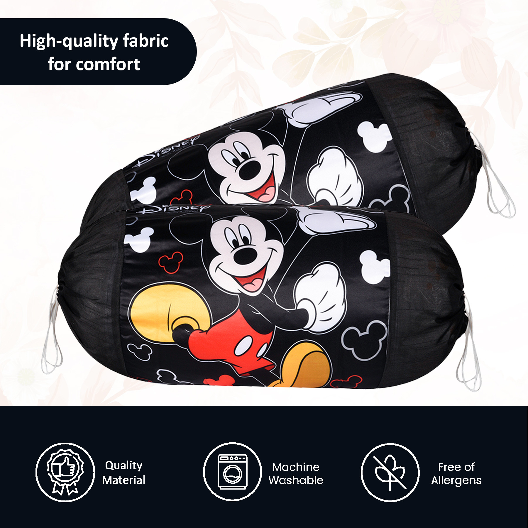 Kuber Industries Set of 2 BolsterSide Pillow Cover  16x32 Cylindrical MaslandMasand Long Pillow Cover For Diwan Pillows  Disney- Black