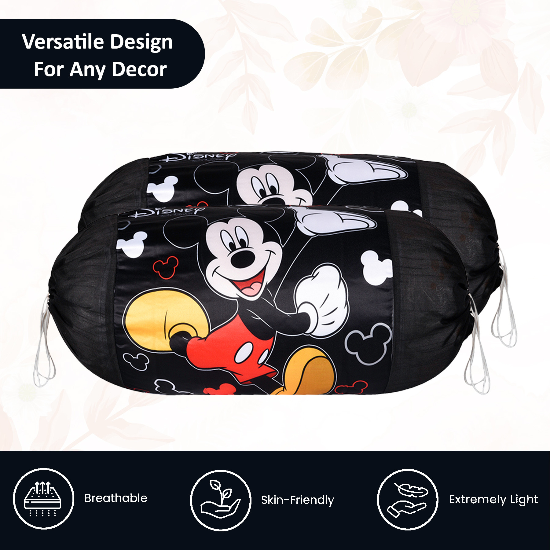 Kuber Industries Set of 2 BolsterSide Pillow Cover  16x32 Cylindrical MaslandMasand Long Pillow Cover For Diwan Pillows  Disney- Black