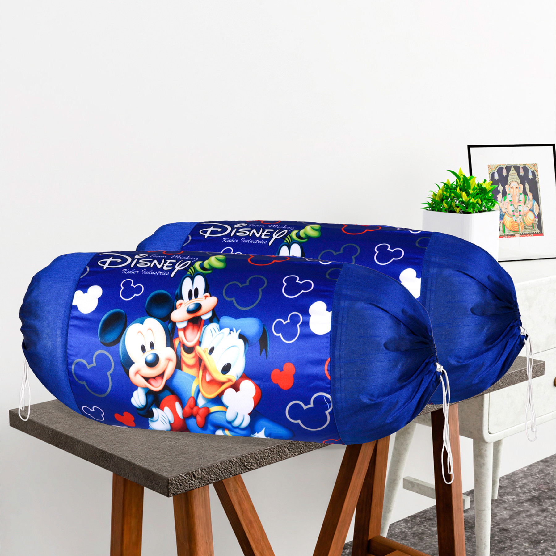Kuber Industries Set of 2 BolsterSide Pillow Cover  16x32 Cylindrical MaslandMasand Long Pillow Cover For Diwan Pillows  Disney- Blue