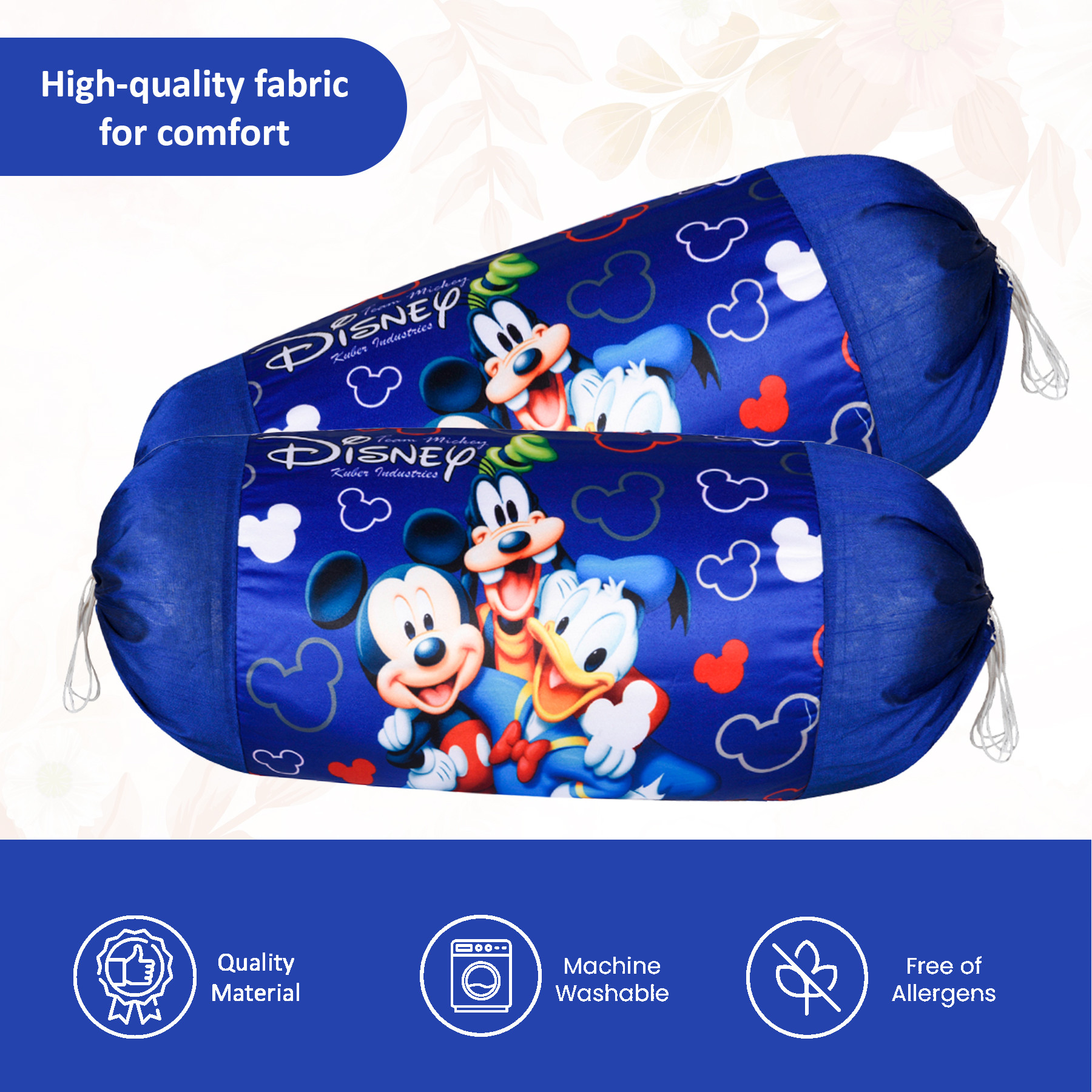 Kuber Industries Set of 2 BolsterSide Pillow Cover  16x32 Cylindrical MaslandMasand Long Pillow Cover For Diwan Pillows  Disney- Blue