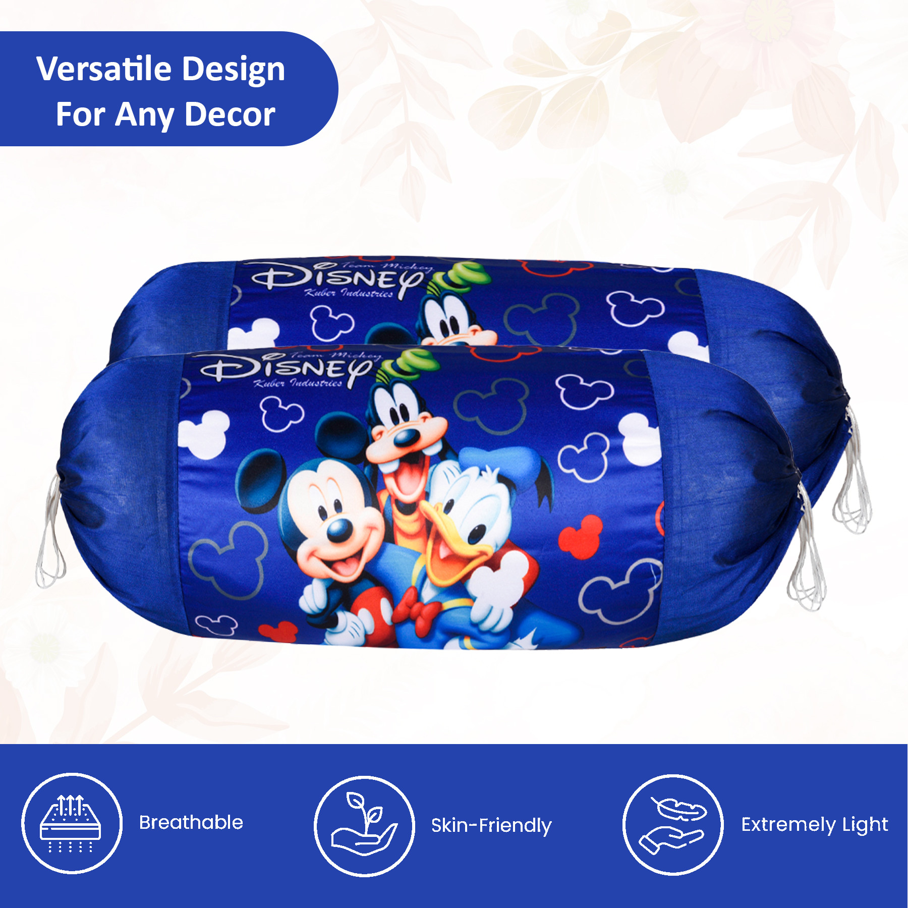 Kuber Industries Set of 2 BolsterSide Pillow Cover  16x32 Cylindrical MaslandMasand Long Pillow Cover For Diwan Pillows  Disney- Blue