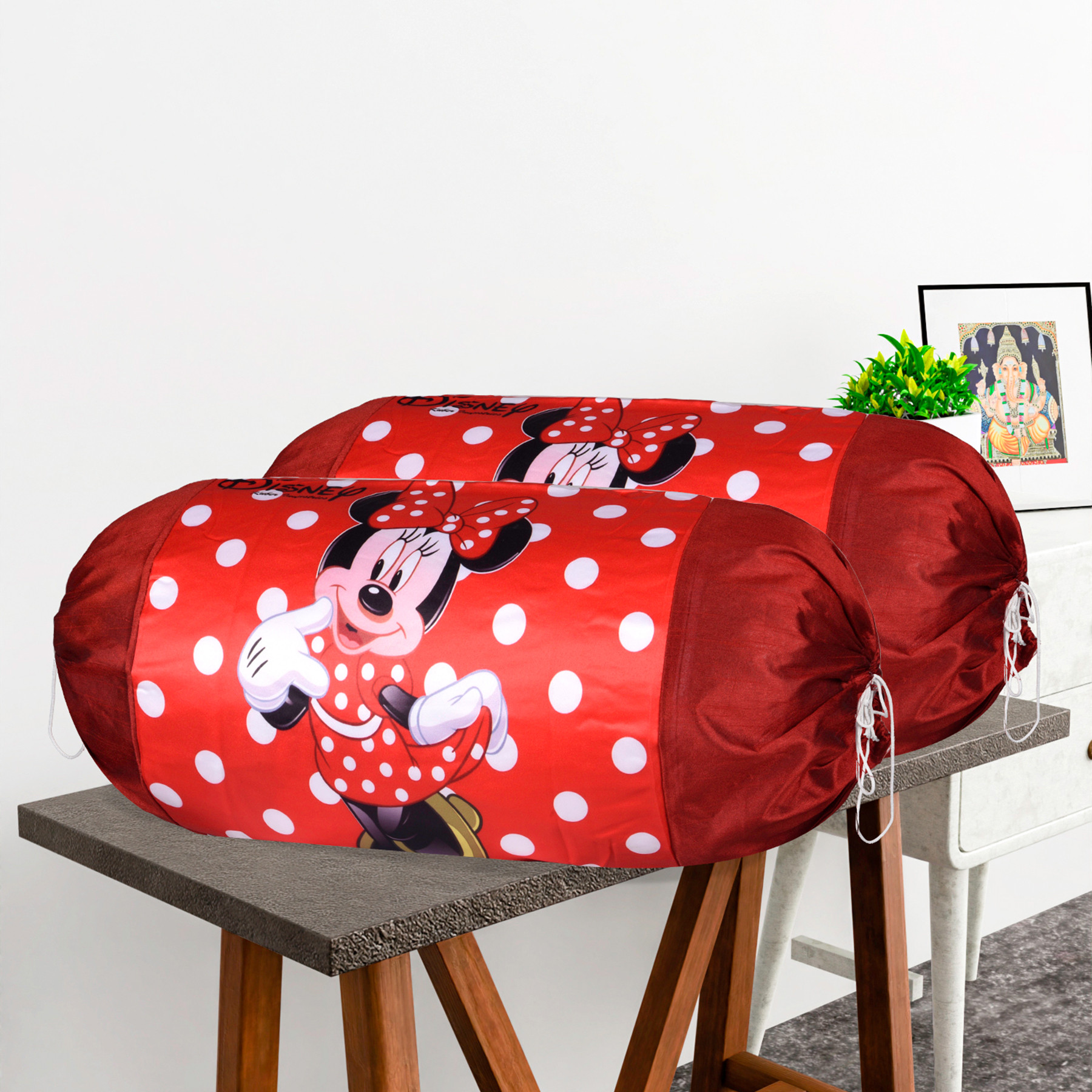 Kuber Industries Set of 2 BolsterSide Pillow Cover  16x32 Cylindrical MaslandMasand Long Pillow Cover For Diwan Pillows  Disney- Red