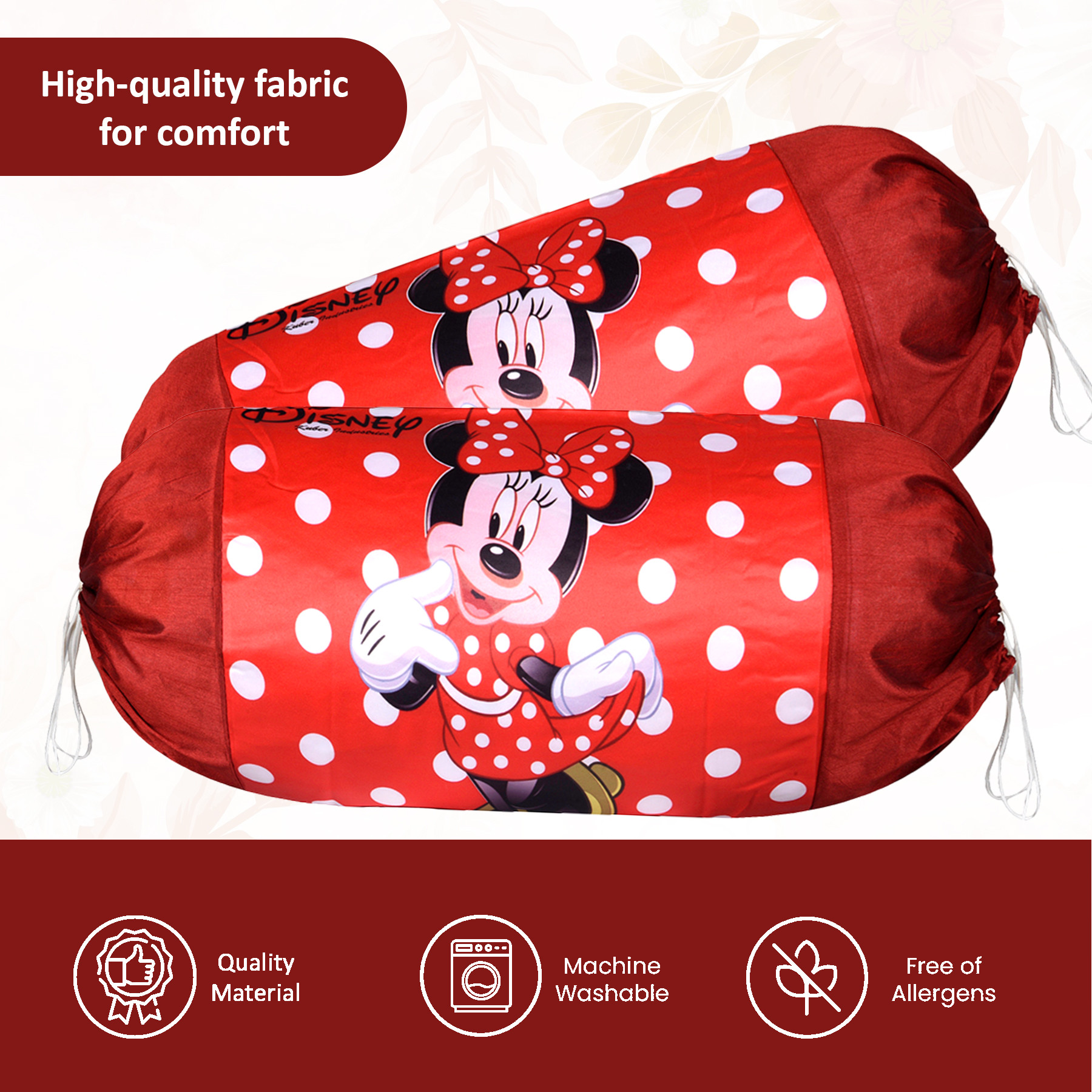 Kuber Industries Set of 2 BolsterSide Pillow Cover  16x32 Cylindrical MaslandMasand Long Pillow Cover For Diwan Pillows  Disney- Red