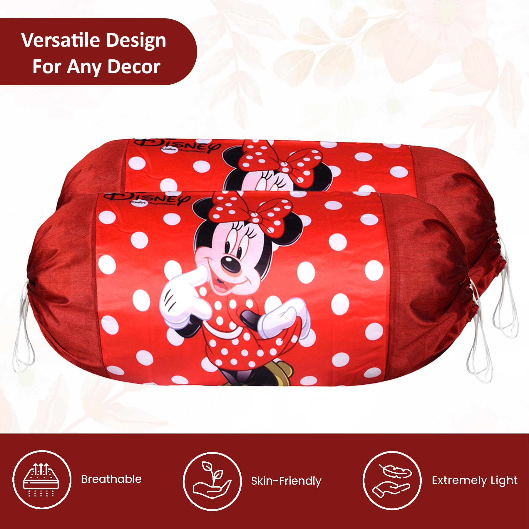 Kuber Industries Set of 2 BolsterSide Pillow Cover  16x32 Cylindrical MaslandMasand Long Pillow Cover For Diwan Pillows  Disney- Red