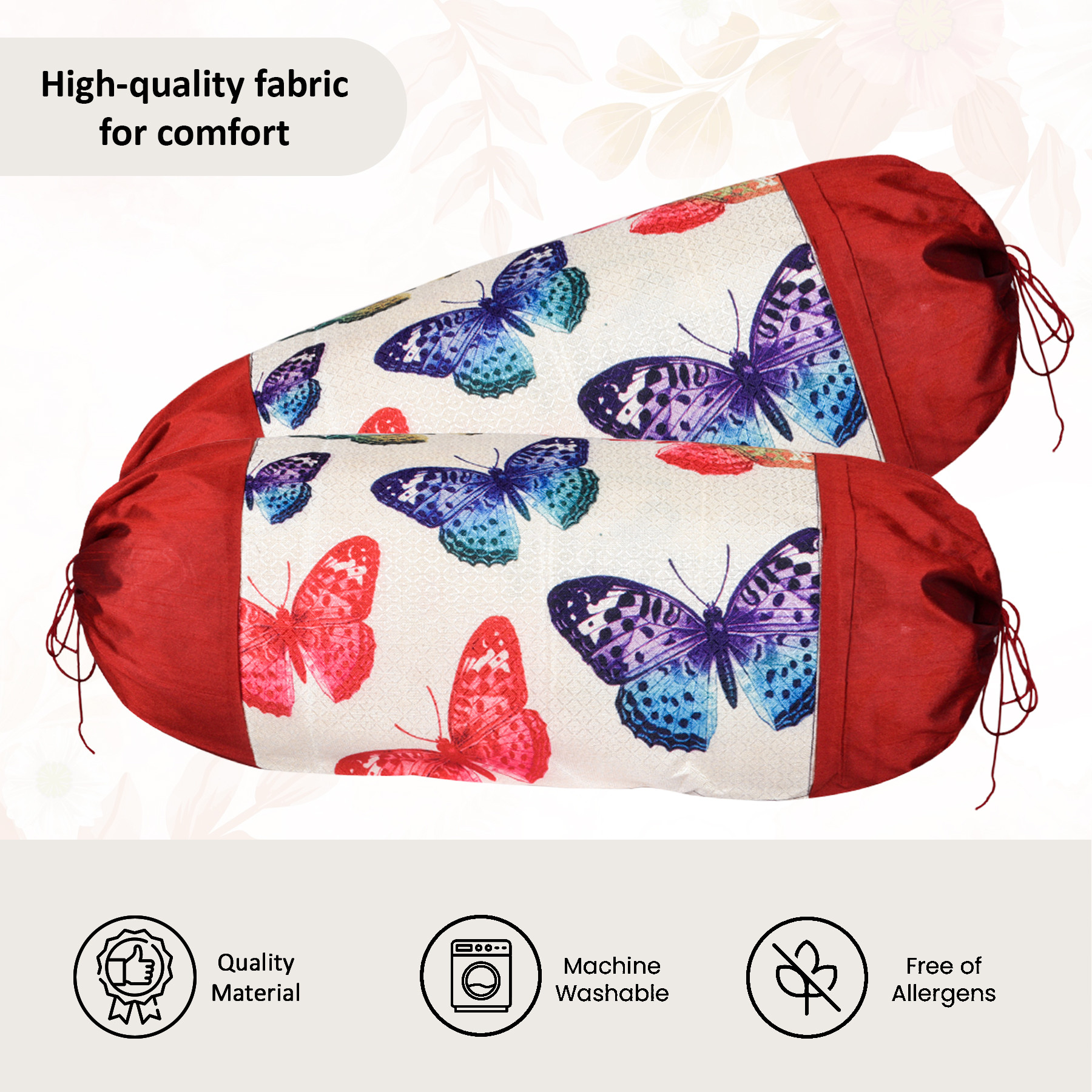 Kuber Industries Set of 2 BolsterSide Pillow Cover  16x32 Cylindrical MaslandMasand Long Pillow Cover For Diwan Pillows  Butterfly-Cream