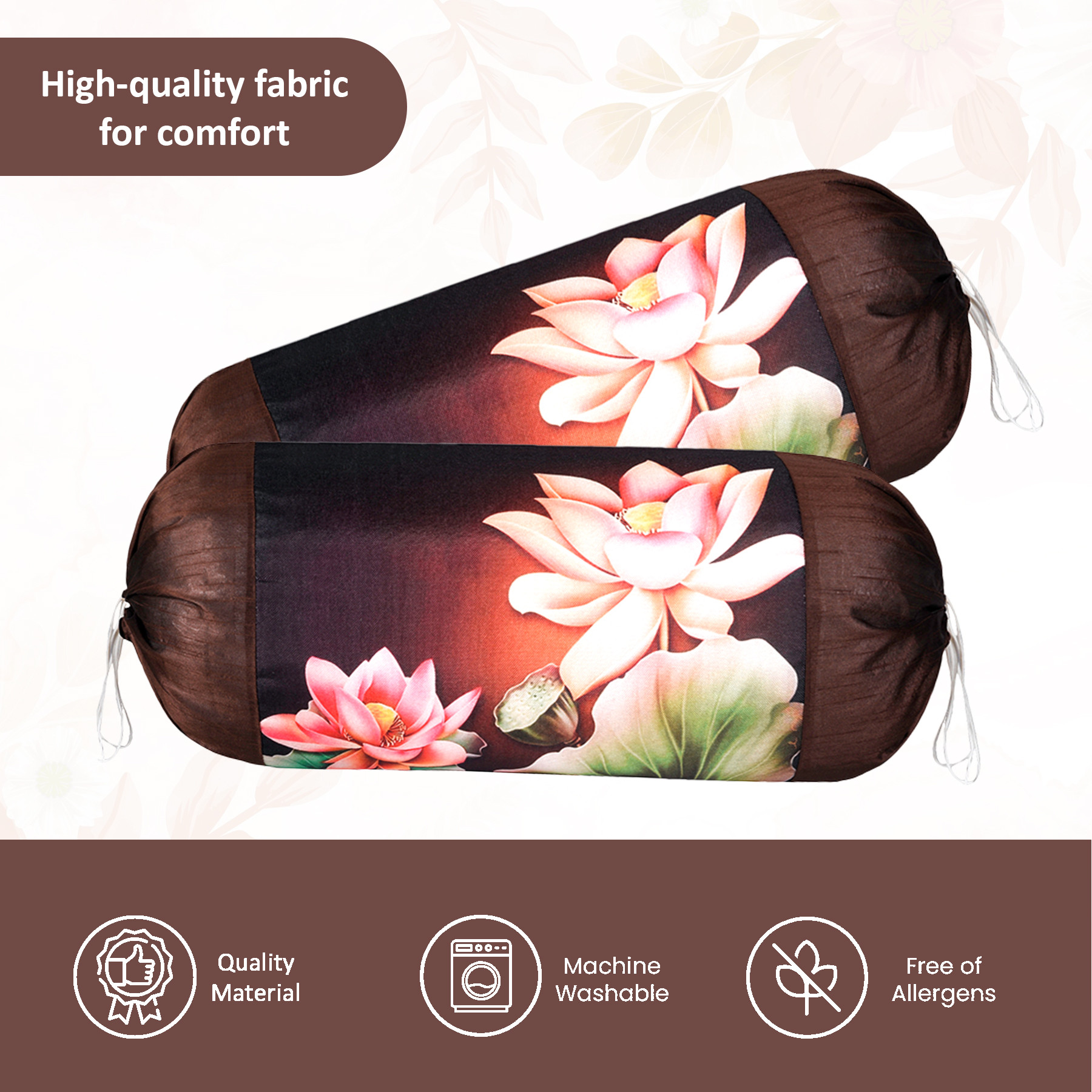 Kuber Industries Set of 2 BolsterSide Pillow Cover  16x32 Cylindrical MaslandMasand Long Pillow Cover For Diwan Pillows  Floral-Brown