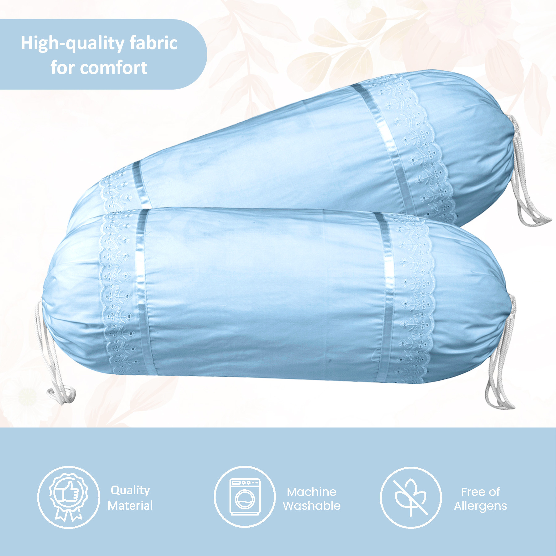 Kuber Industries Set of 2 BolsterSide Pillow Cover  16x32 Cylindrical MaslandMasand Long Pillow Cover For Diwan Pillows  Plain Blue