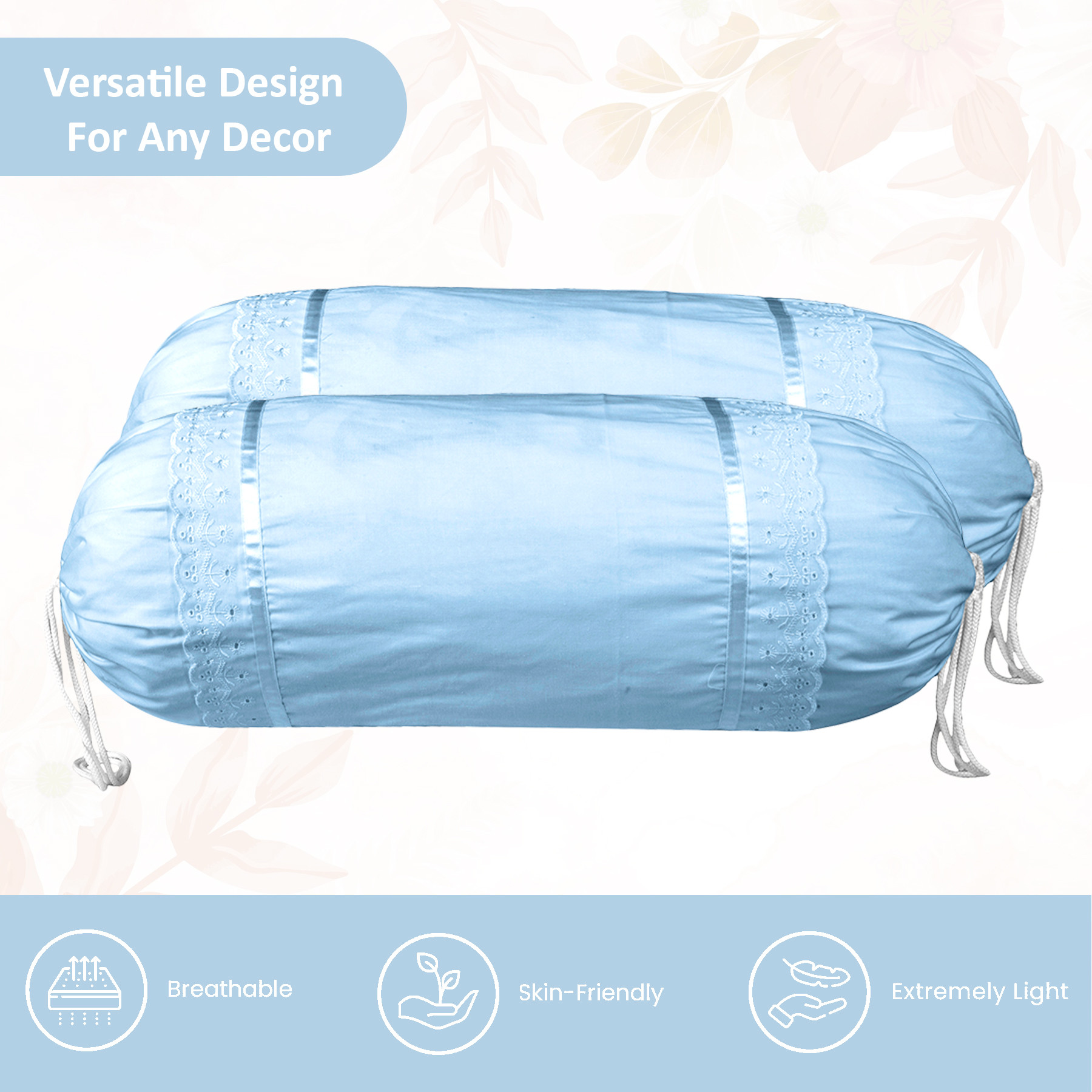 Kuber Industries Set of 2 BolsterSide Pillow Cover  16x32 Cylindrical MaslandMasand Long Pillow Cover For Diwan Pillows  Plain Blue