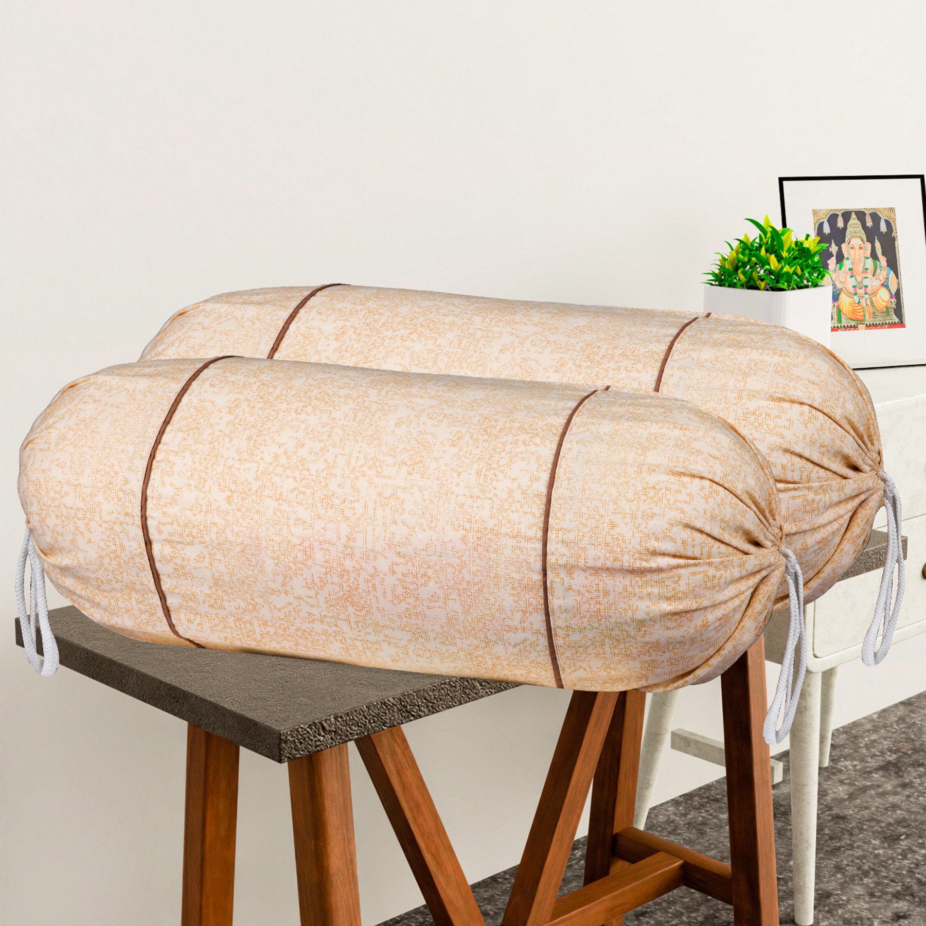 Kuber Industries Set of 2 BolsterSide Pillow Cover  16x32 Cylindrical MaslandMasand Long Pillow Cover For Diwan Pillows  Plain Cream