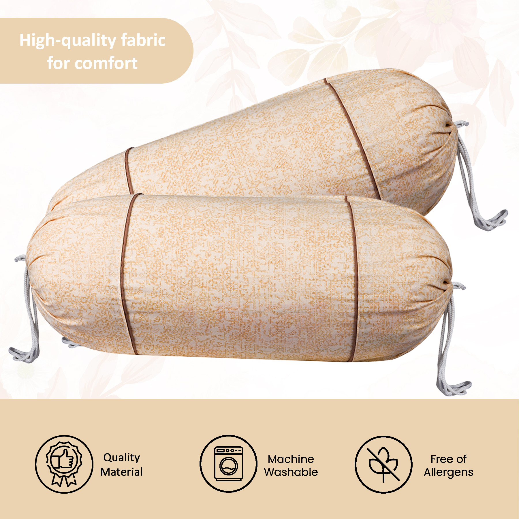 Kuber Industries Set of 2 BolsterSide Pillow Cover  16x32 Cylindrical MaslandMasand Long Pillow Cover For Diwan Pillows  Plain Cream