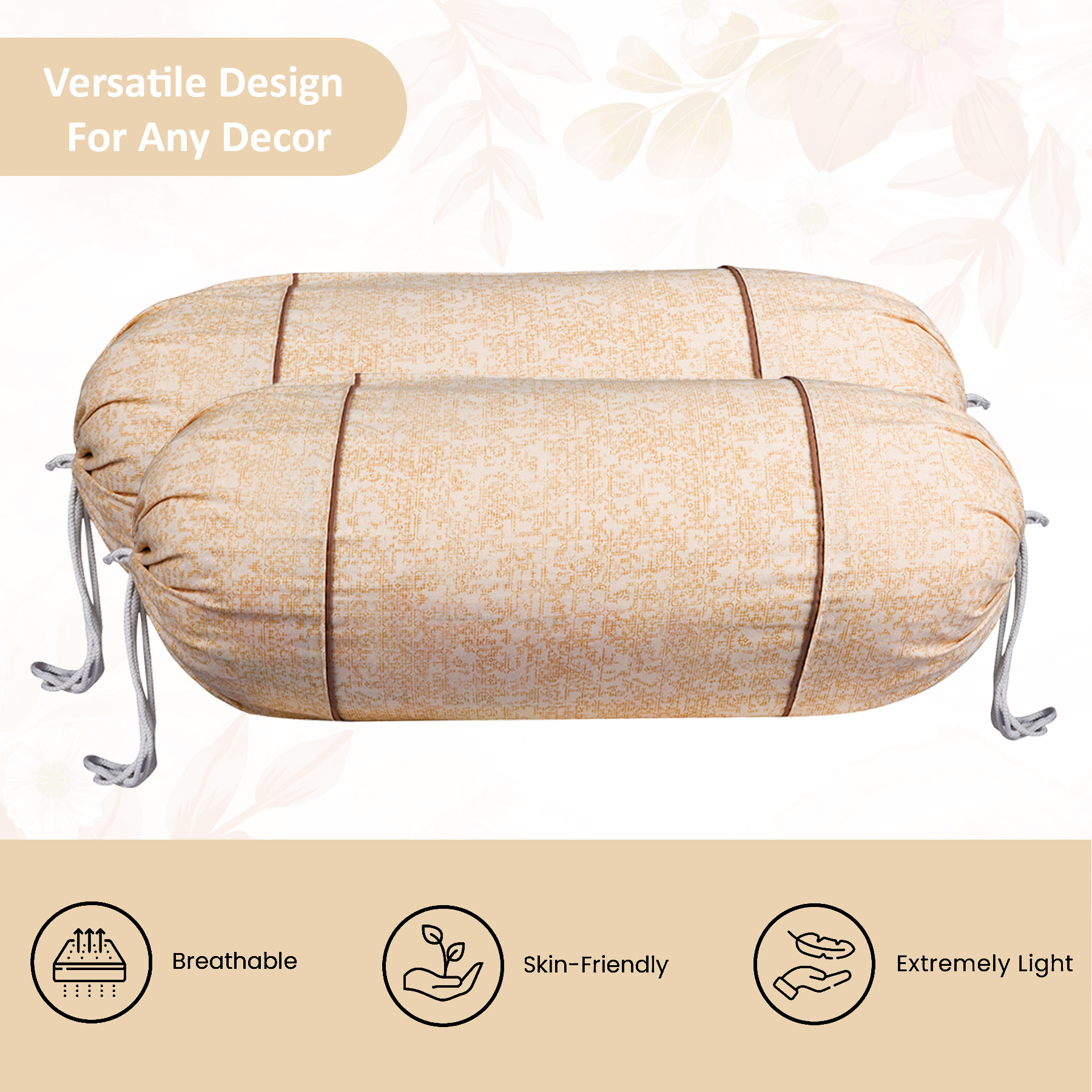 Kuber Industries Set of 2 BolsterSide Pillow Cover  16x32 Cylindrical MaslandMasand Long Pillow Cover For Diwan Pillows  Plain Cream
