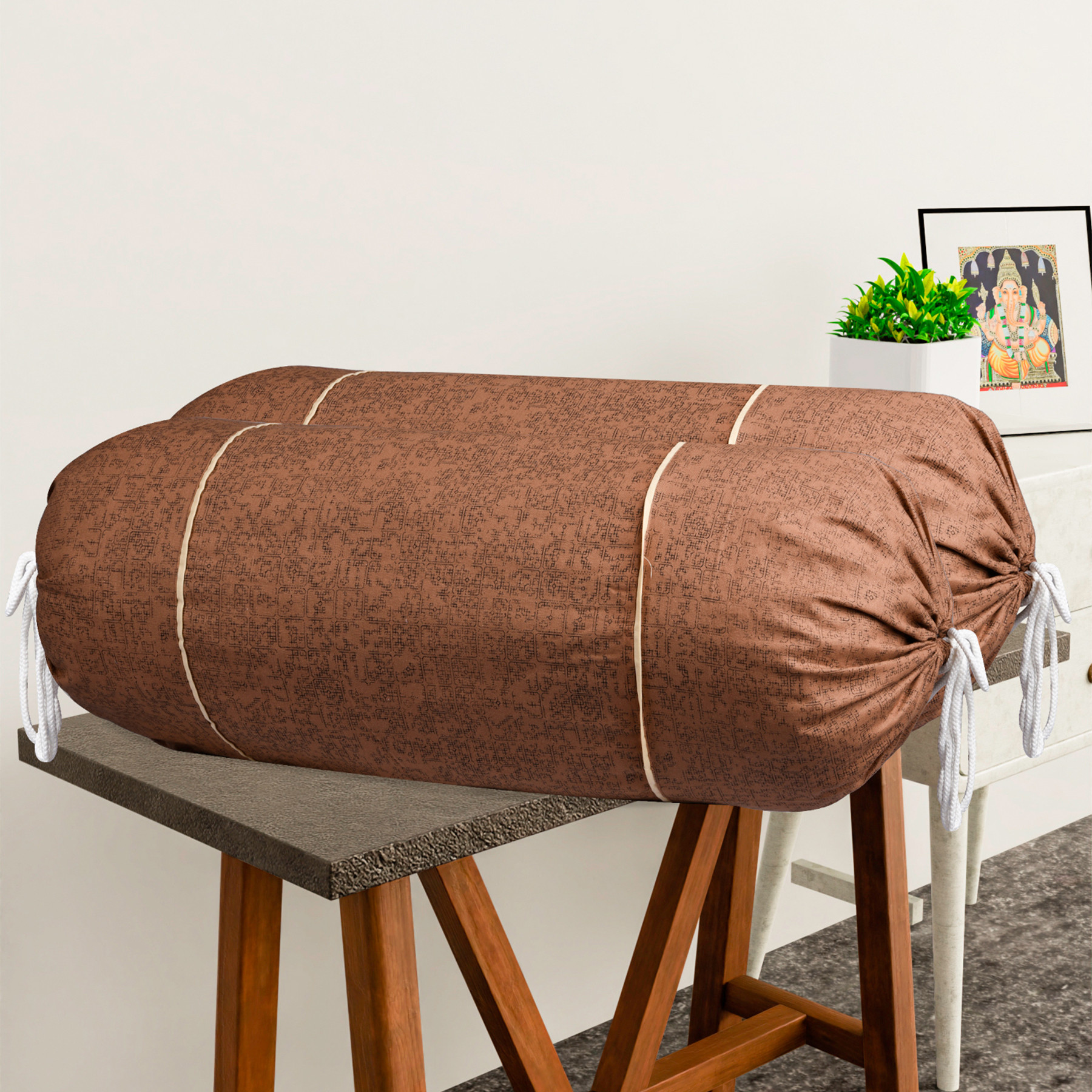 Kuber Industries Set of 2 BolsterSide Pillow Cover  16x32 Cylindrical MaslandMasand Long Pillow Cover For Diwan Pillows  Plain Brown