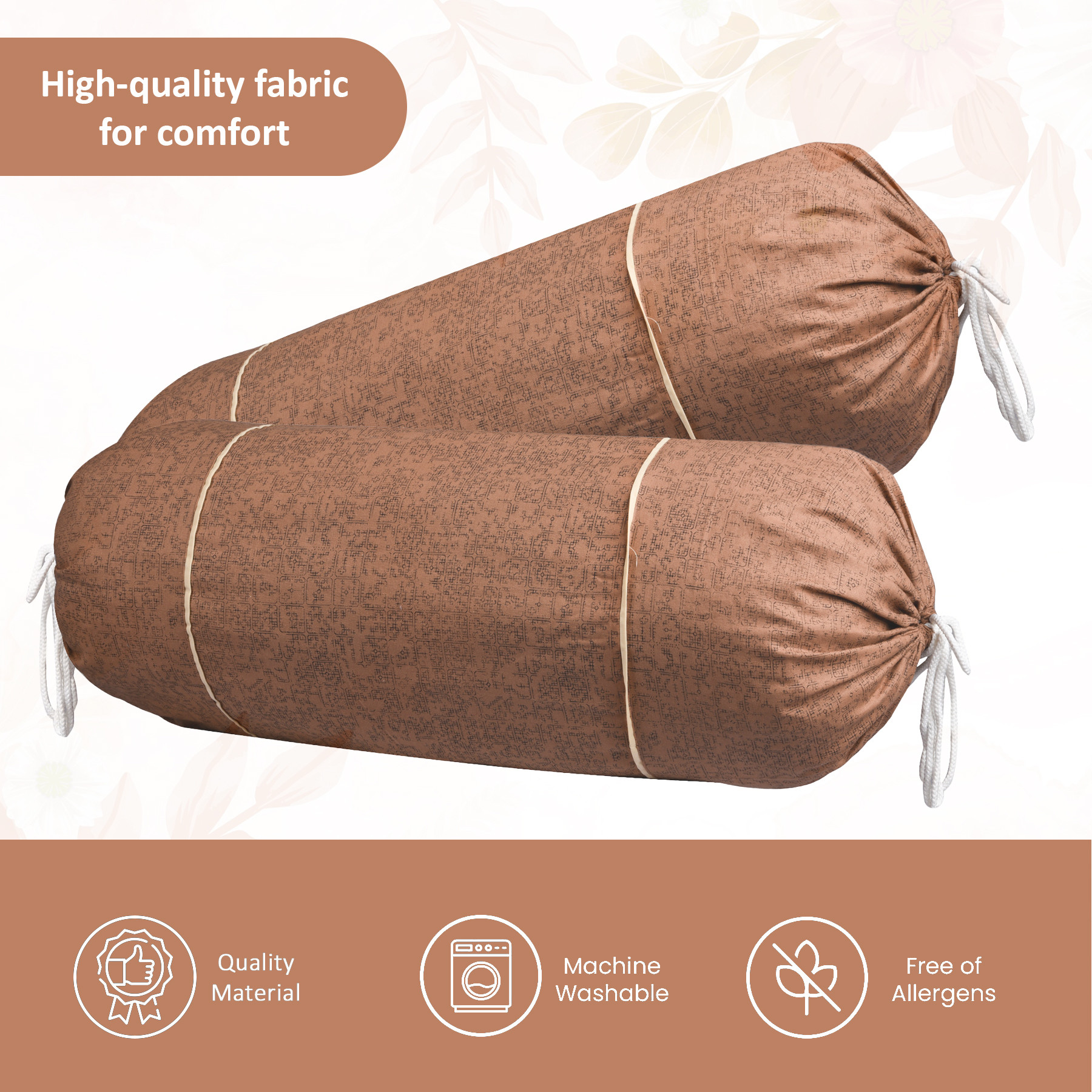 Kuber Industries Set of 2 BolsterSide Pillow Cover  16x32 Cylindrical MaslandMasand Long Pillow Cover For Diwan Pillows  Plain Brown