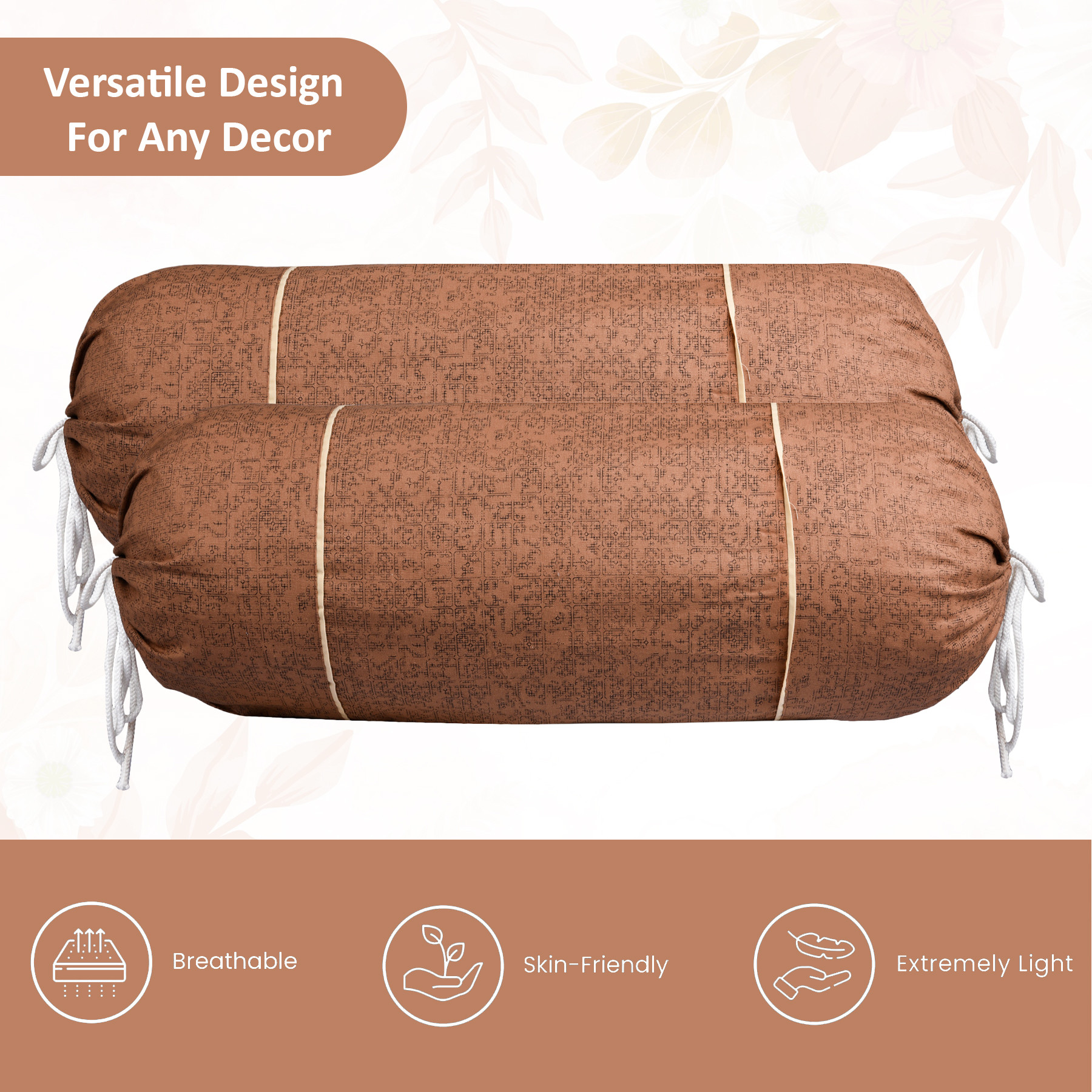 Kuber Industries Set of 2 BolsterSide Pillow Cover  16x32 Cylindrical MaslandMasand Long Pillow Cover For Diwan Pillows  Plain Brown