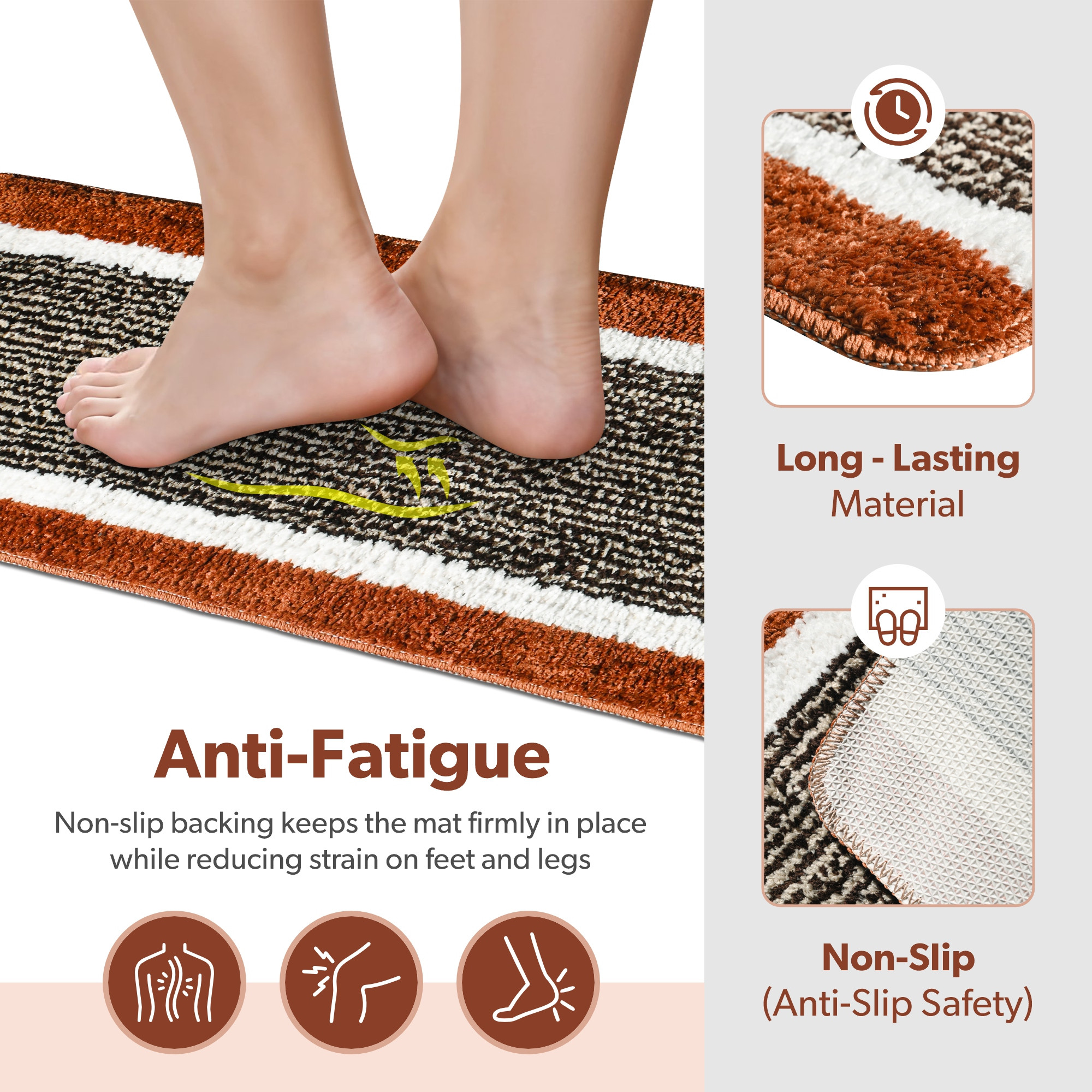 Kuber Industries Set of 2 Pcs Microfiber Kitchen Mats for Floor Anti Slip  Luxury Door Mat  Kitchen Runner Set  Anti Skid Floor Mats  Rugs for Bedroom Hallway  Living Room  Lining - Brown