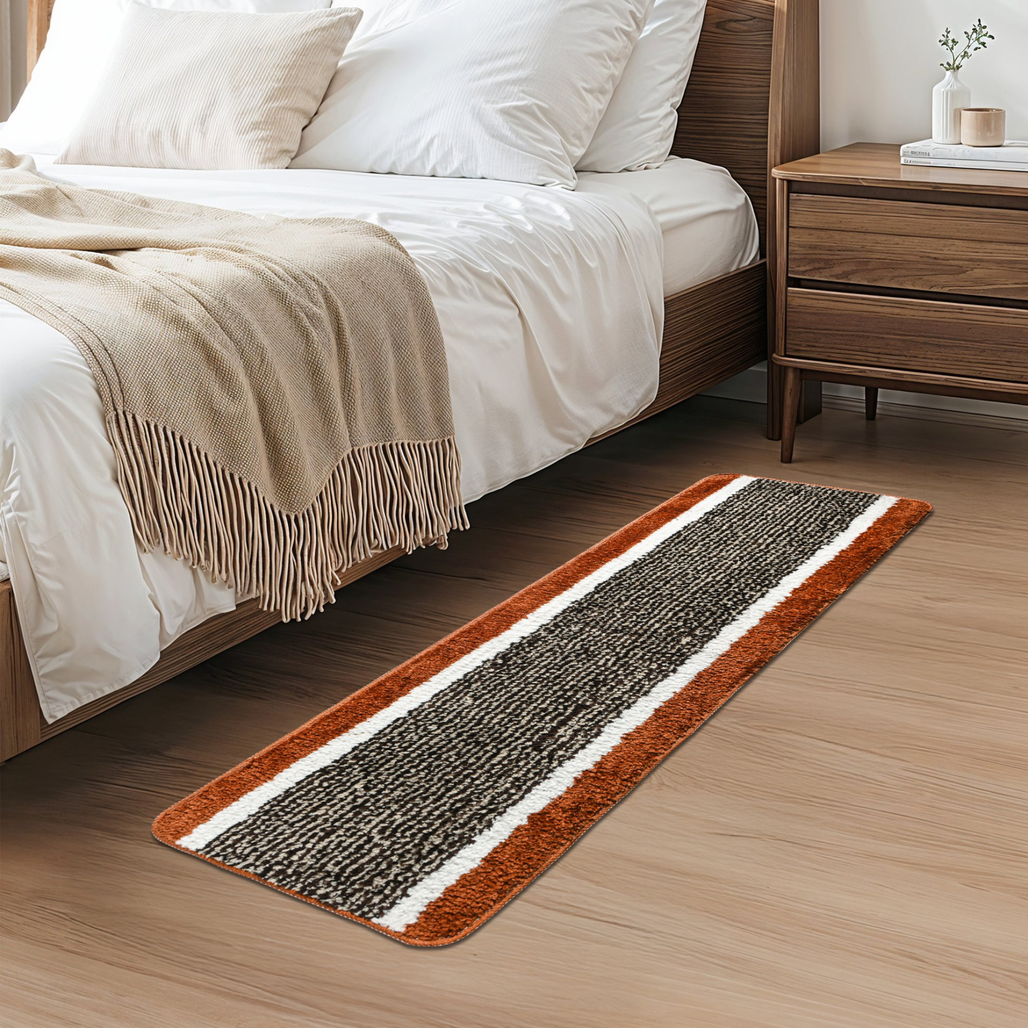 Kuber Industries Set of 2 Pcs Microfiber Kitchen Mats for Floor Anti Slip  Luxury Door Mat  Kitchen Runner Set  Anti Skid Floor Mats  Rugs for Bedroom Hallway  Living Room  Lining - Brown