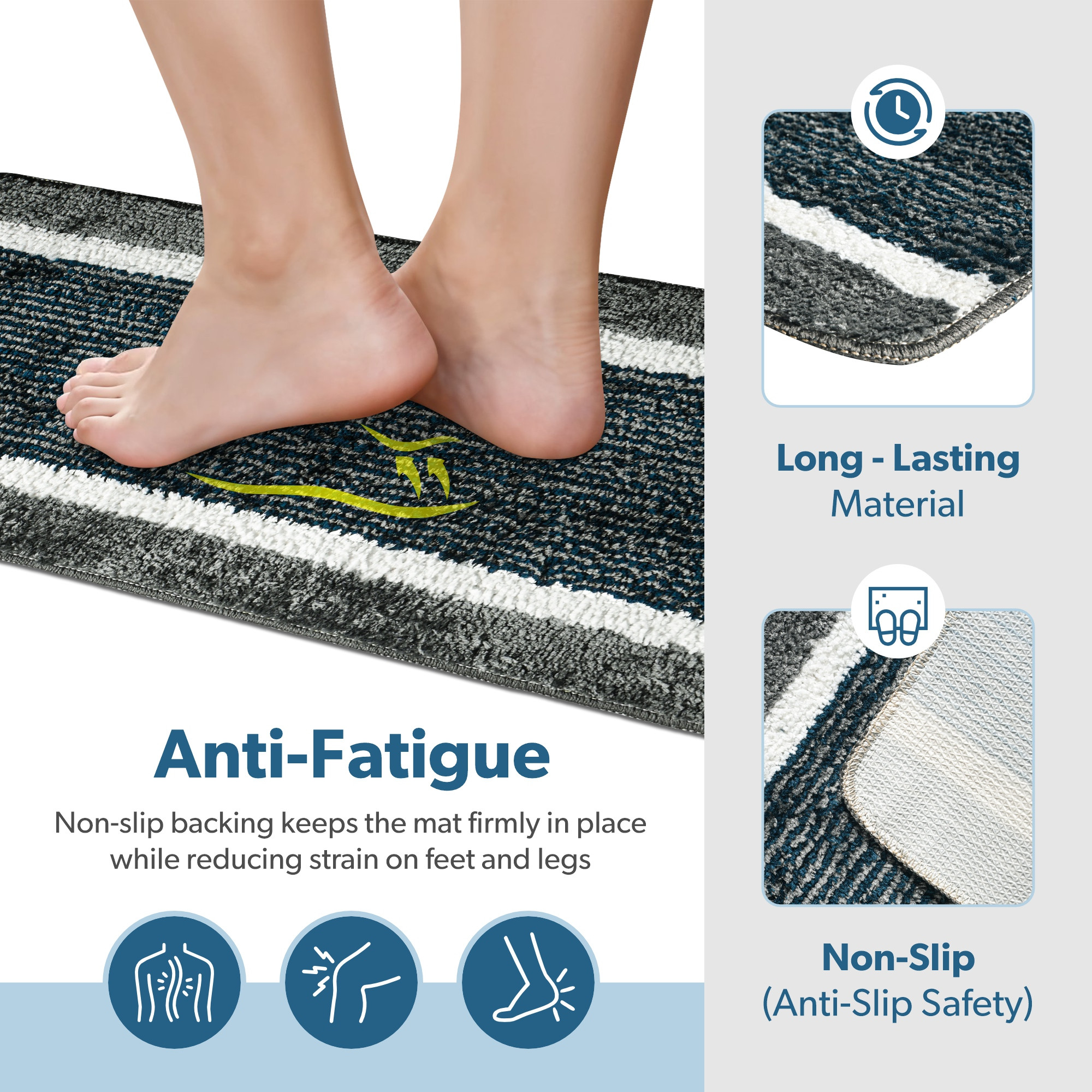 Kuber Industries Set of 2 Pcs Microfiber Kitchen Mats for Floor Anti Slip  Luxury Door Mat  Kitchen Runner Set  Anti Skid Floor Mats  Rugs for Bedroom Hallway  Living Room  Lining - Grey